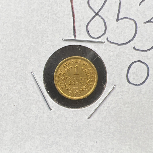 1853 O Liberty Head Type I Gold Dollar $1 Choice XF EF / AU
