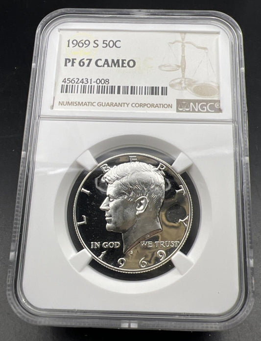 1969 S 50c Kennedy 40% Silver Half Dollar Coin PF67 Cameo #008 NGC