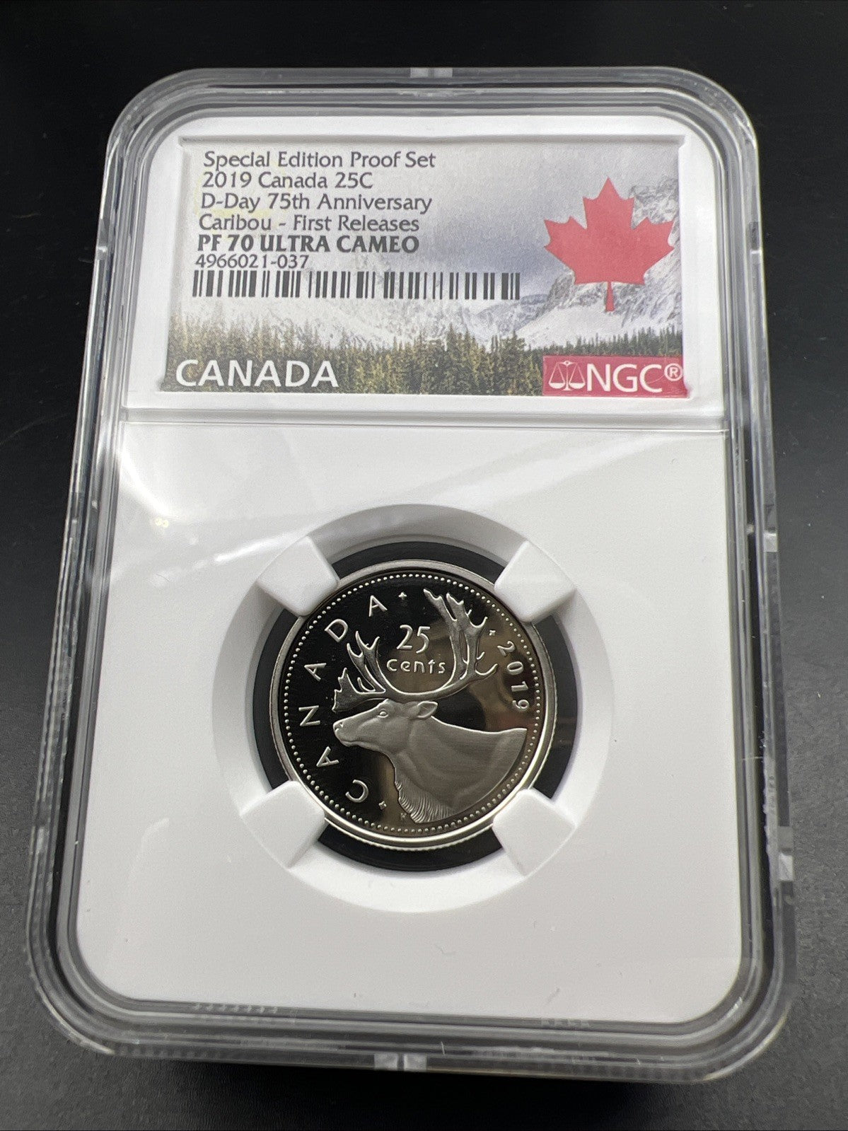 2019 Canada 25c Twenty Five Cent Caribou Quarter Coin NGC PF70 UCAM D-Day Holder