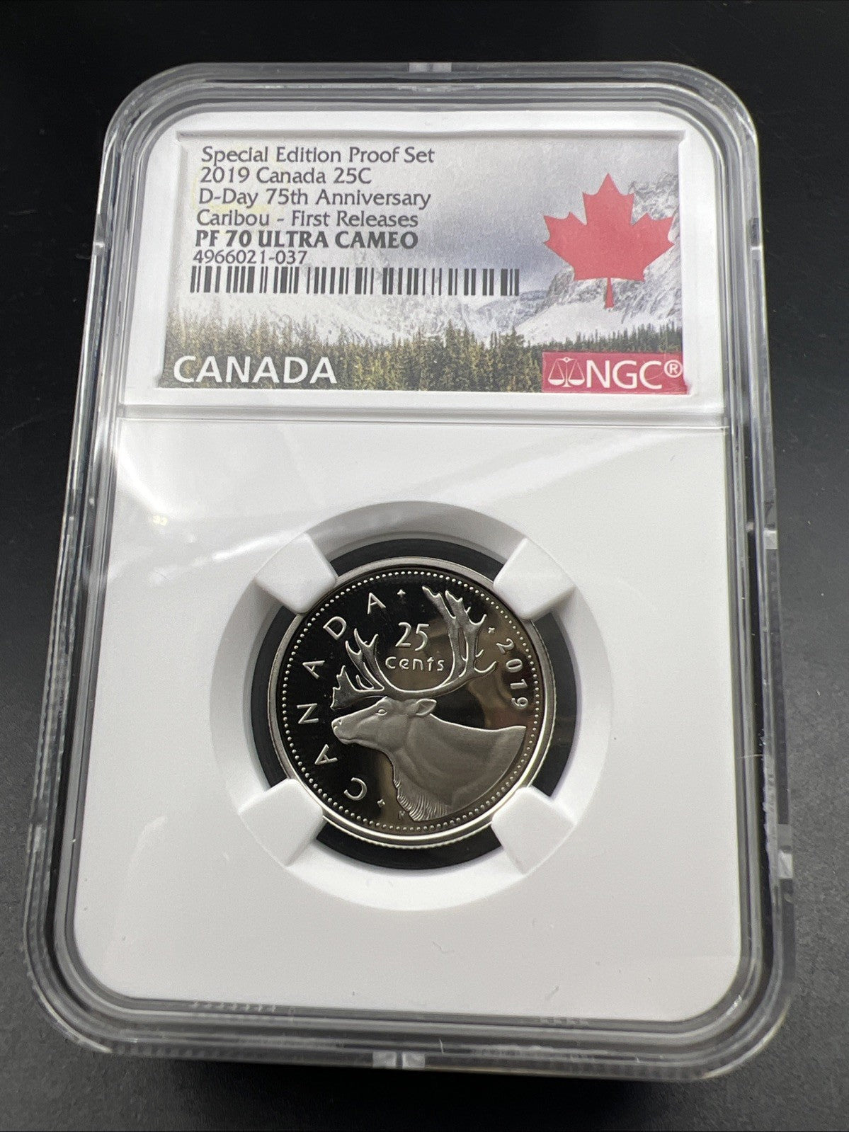 2019 Canada 25c Twenty Five Cent Caribou Quarter Coin NGC PF70 UCAM D-Day Holder