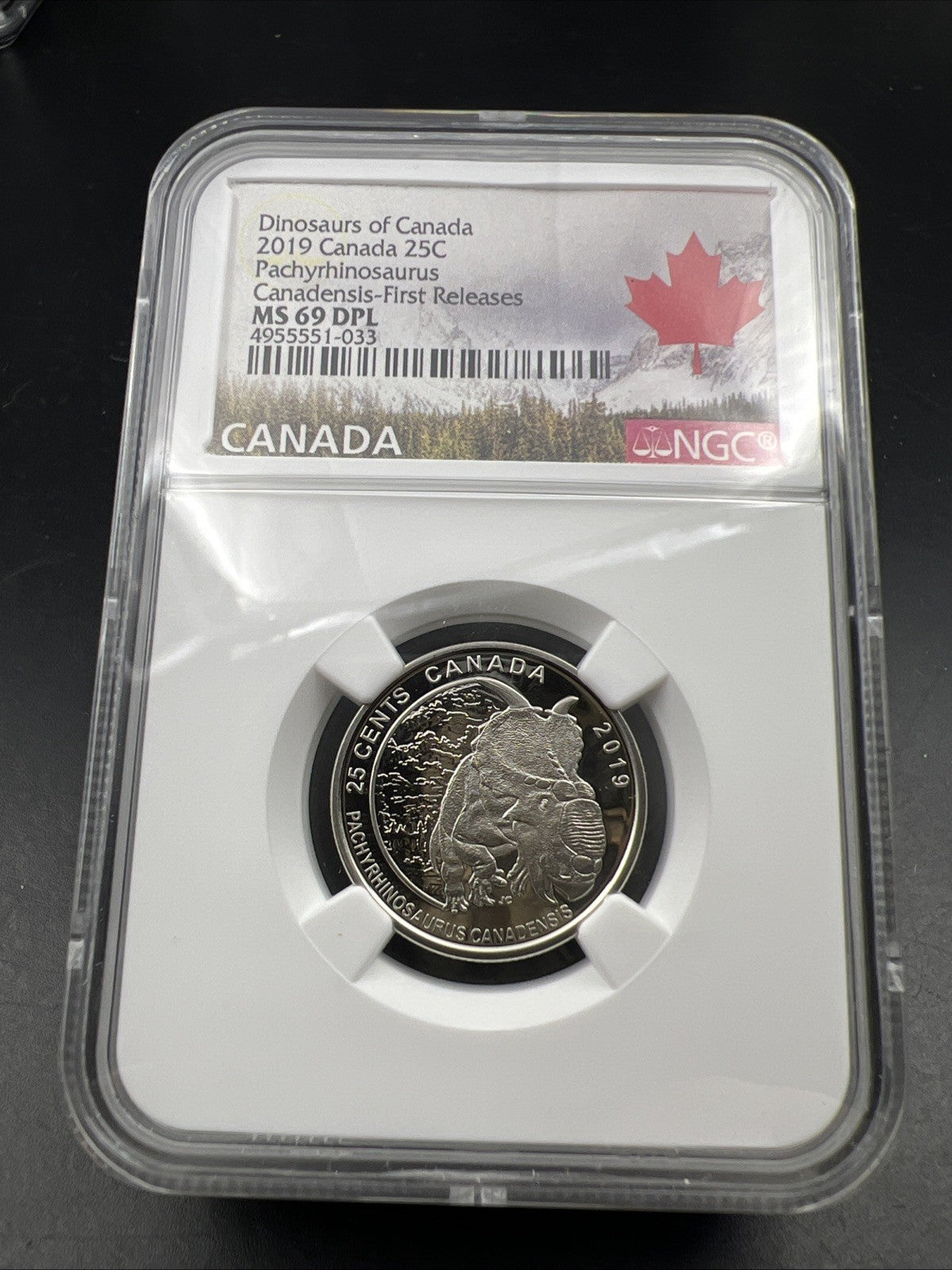 2019 25c Canada Twenty Five Cent Quarter Pachyrhinosaurus NGC MS69 PL Top Pop
