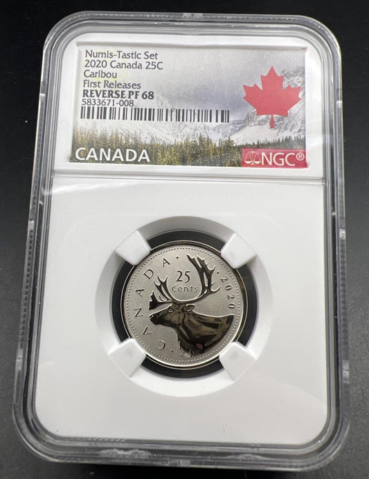 2020 Canada 25c Reverse Proof NGC PF68 Caribou Quarter Coin First Releases