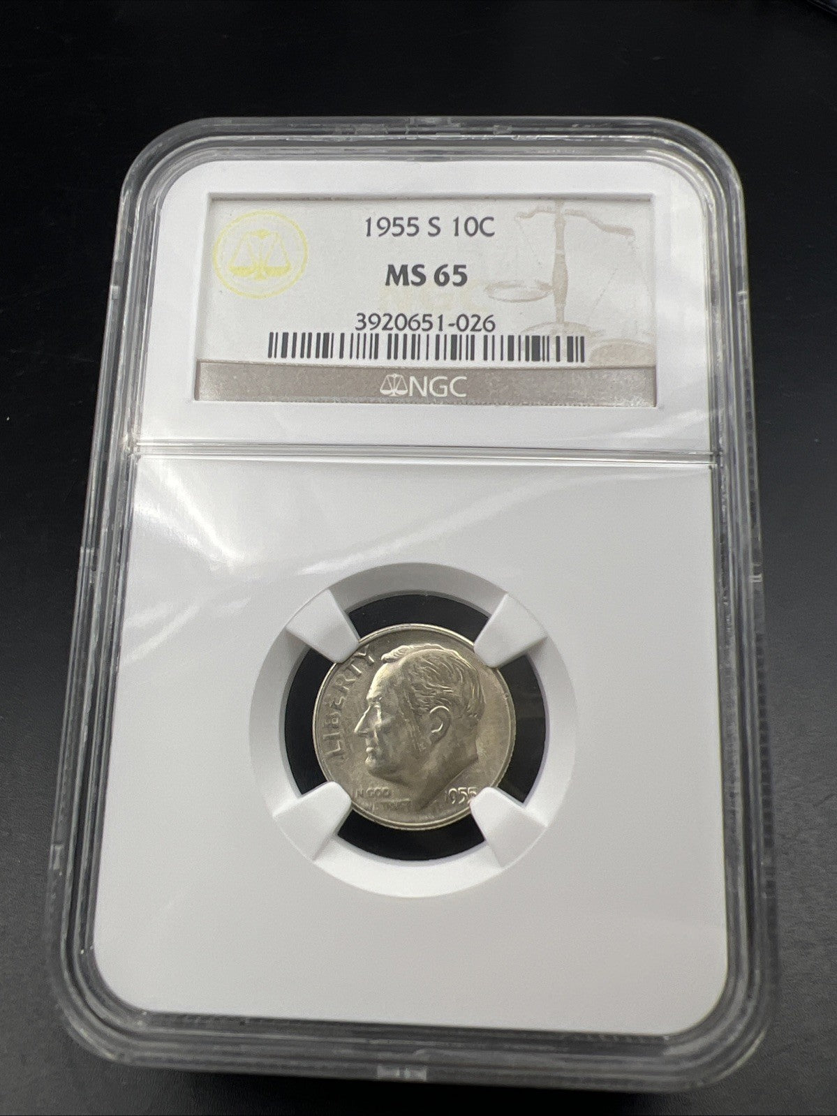 1955 S 10c Roosevelt Silver Dime Coin MS65 Gem BU Certified #026