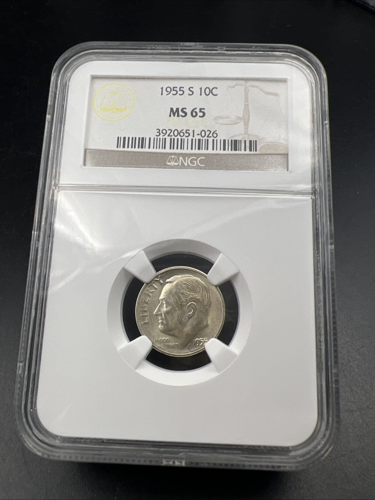 1955 S 10c Roosevelt Silver Dime Coin MS65 Gem BU Certified #026