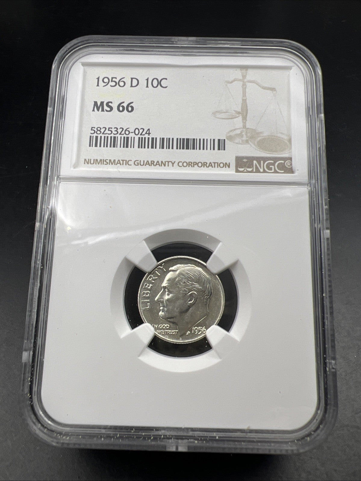 1956 D 10c Roosevelt Silver Dime Coin MS66 NGC Gem BU Certified #024