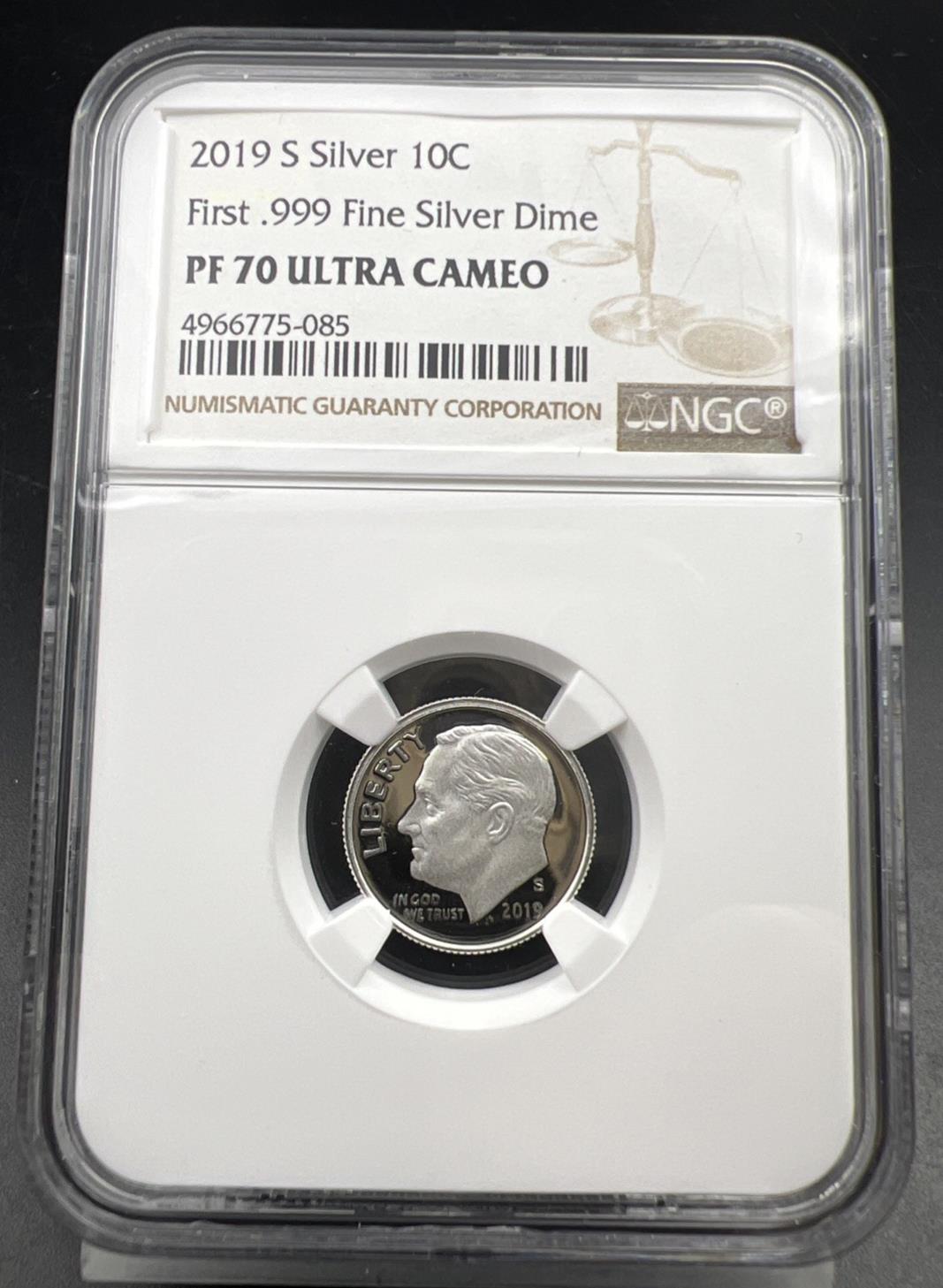 2019 S 10c Roosevelt Proof Silver Dime Coin NGC PF70 UCAM #085 First .999 Dime