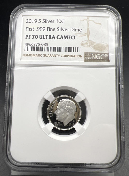 2019 S 10c Roosevelt Proof Silver Dime Coin NGC PF70 UCAM #085 First .999 Dime