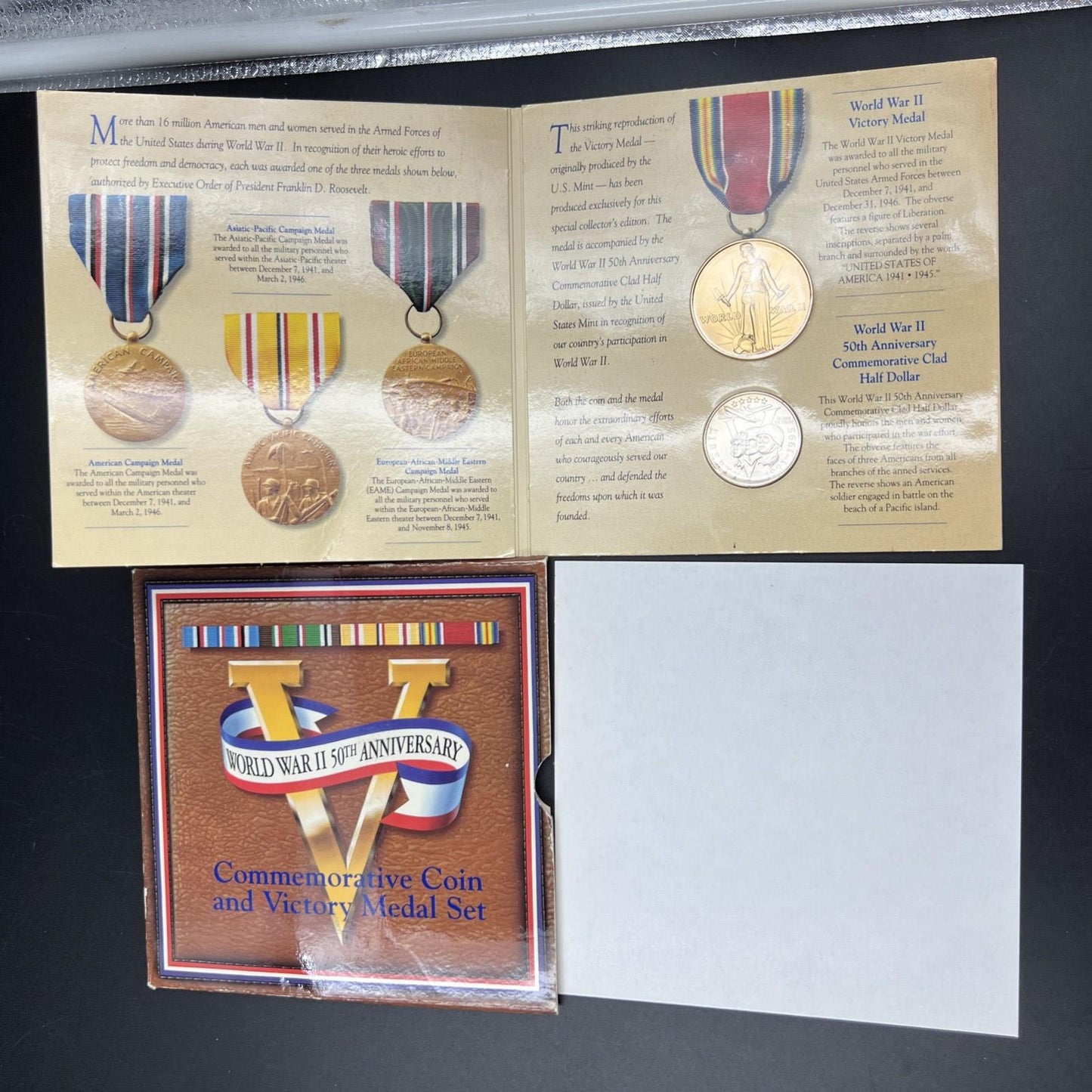 World War 2 II 50th anniversary Coin and Victory Medal Set US Mint