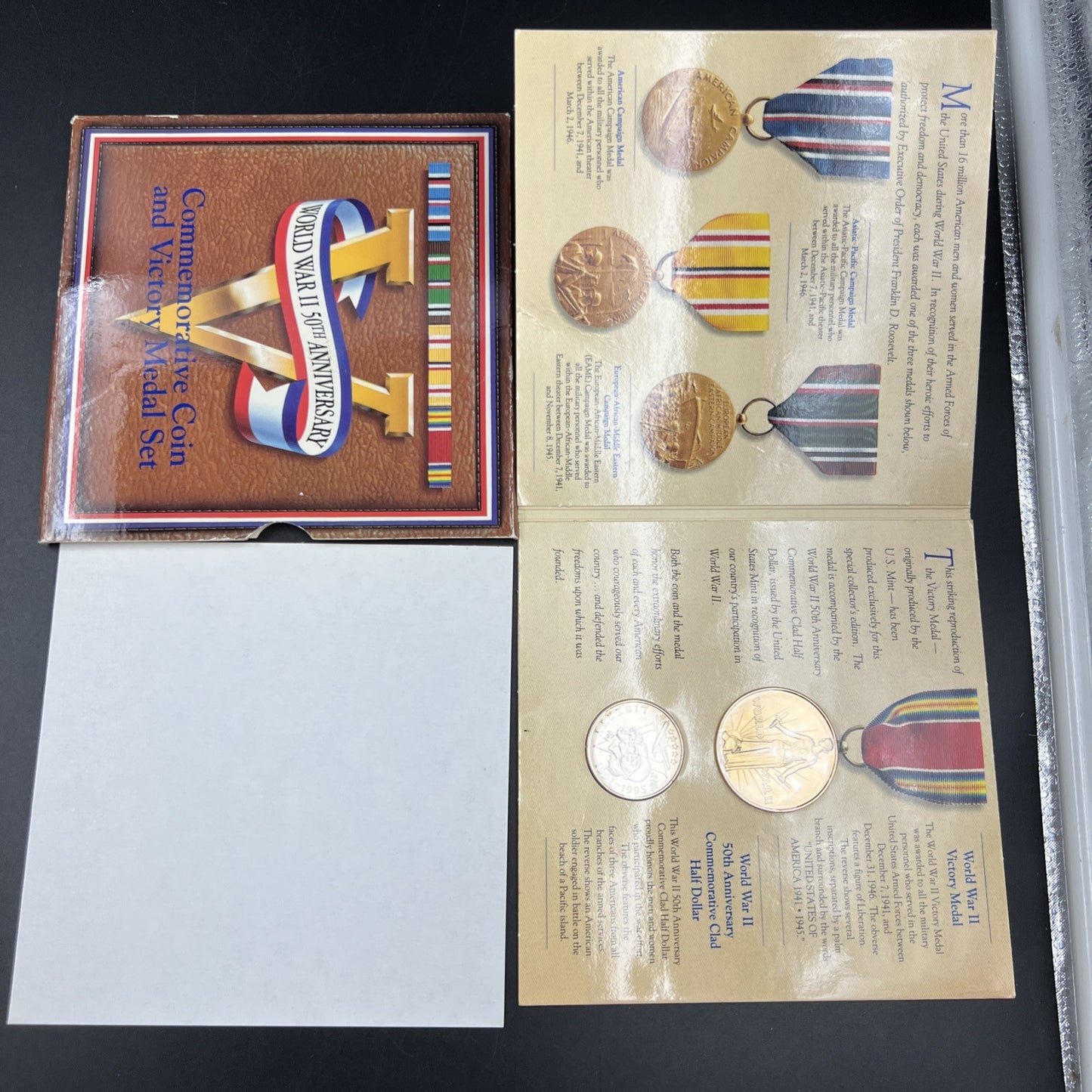 World War 2 II 50th anniversary Coin and Victory Medal Set US Mint