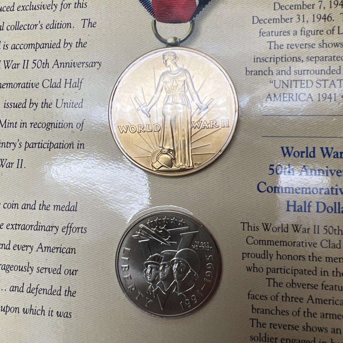 World War 2 II 50th anniversary Coin and Victory Medal Set US Mint