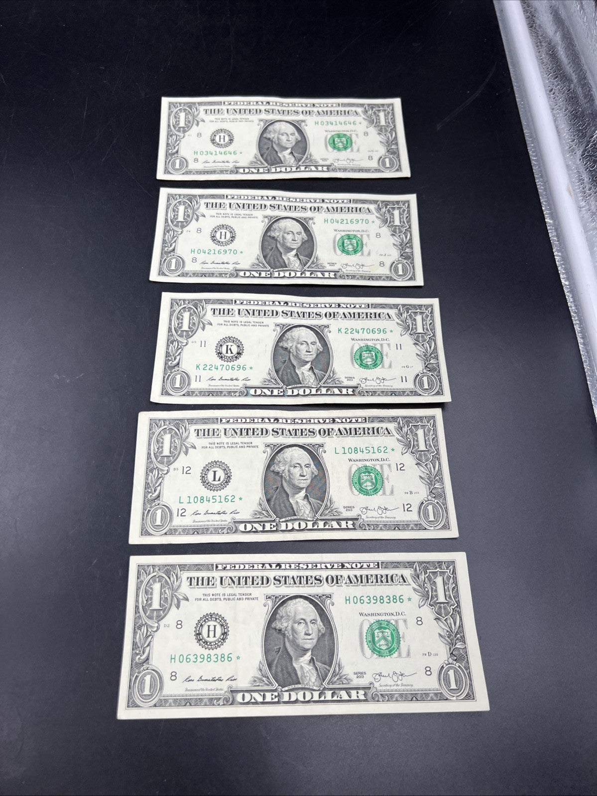 Lot of 5 2013 * $1 FRN Federal Reserve Note Star Notes H K L Districts Circ #86
