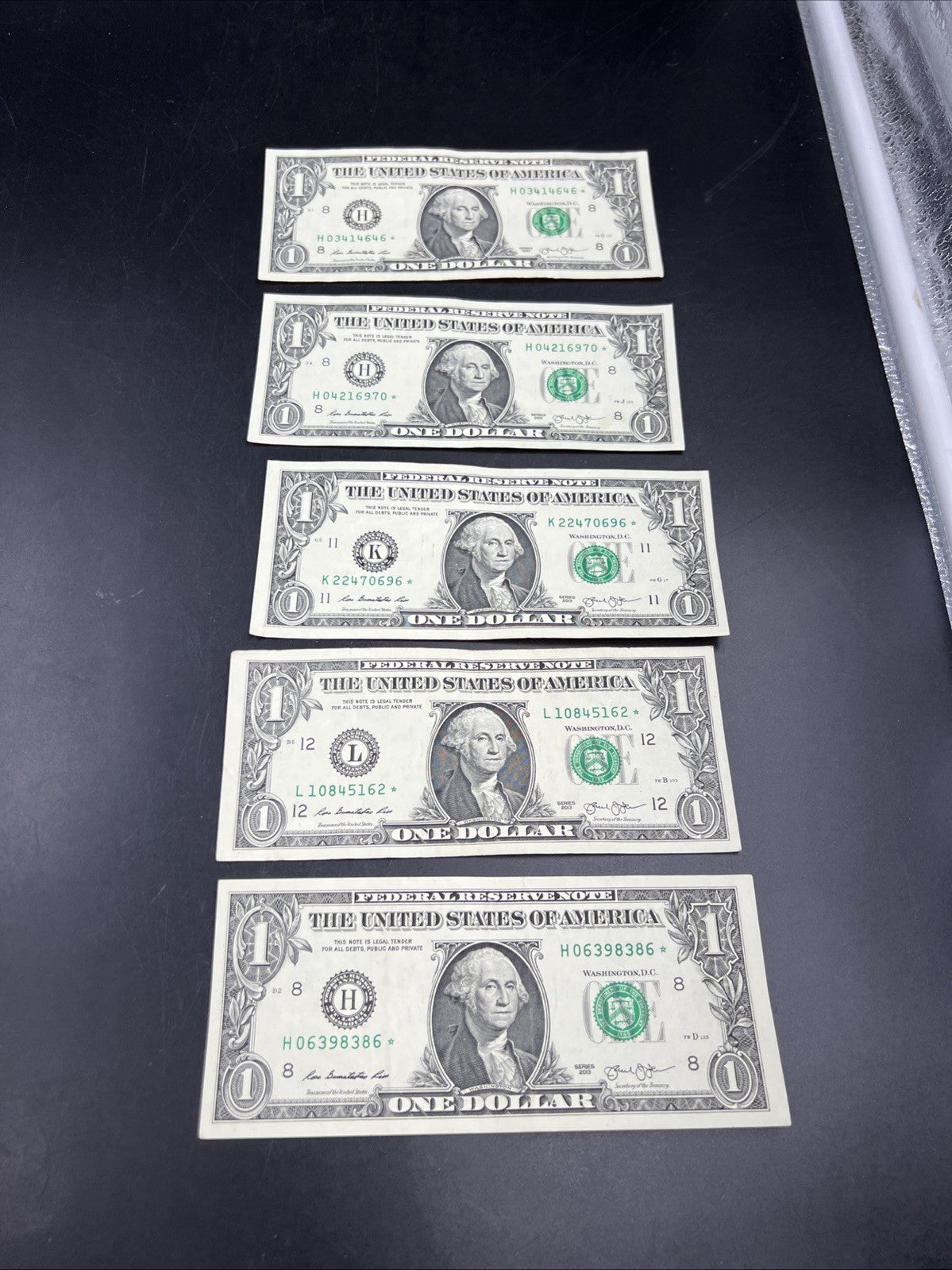 Lot of 5 2013 * $1 FRN Federal Reserve Note Star Notes H K L Districts Circ #86