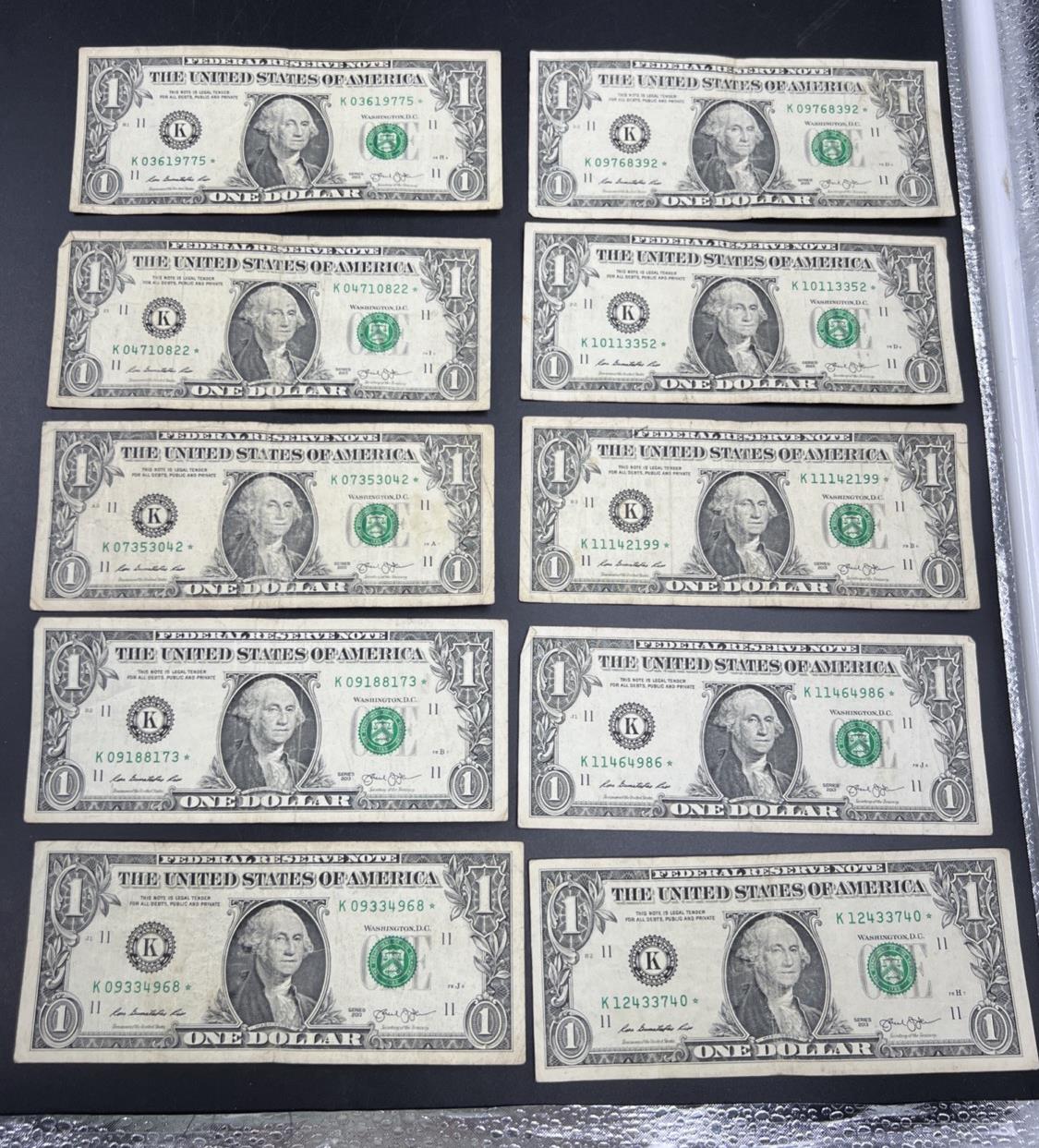 Lot of 10 2013 * $1 FRN Federal Reserve Note Star Notes K Dallas District Circ