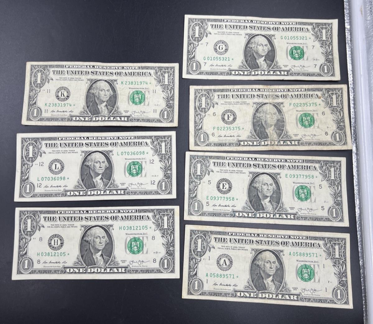 Lot of 7 Different * Star FRN Notes 1995 - 2017 years Circulated US Currency #71