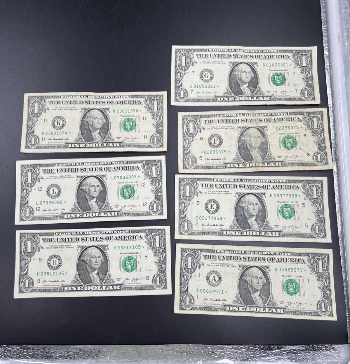 Lot of 7 Different * Star FRN Notes 1995 - 2017 years Circulated US Currency #71