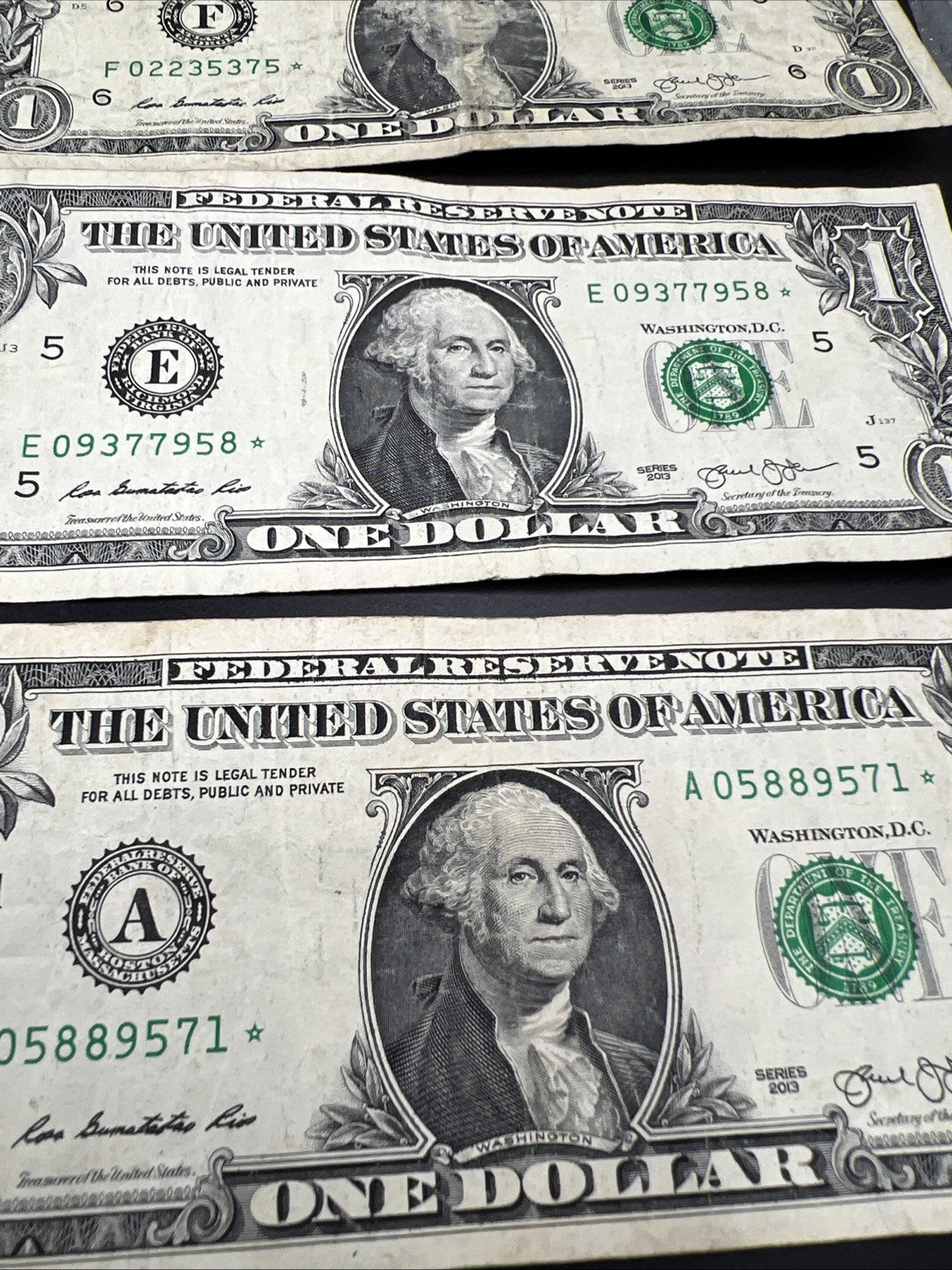 Lot of 7 Different * Star FRN Notes 1995 - 2017 years Circulated US Currency #71