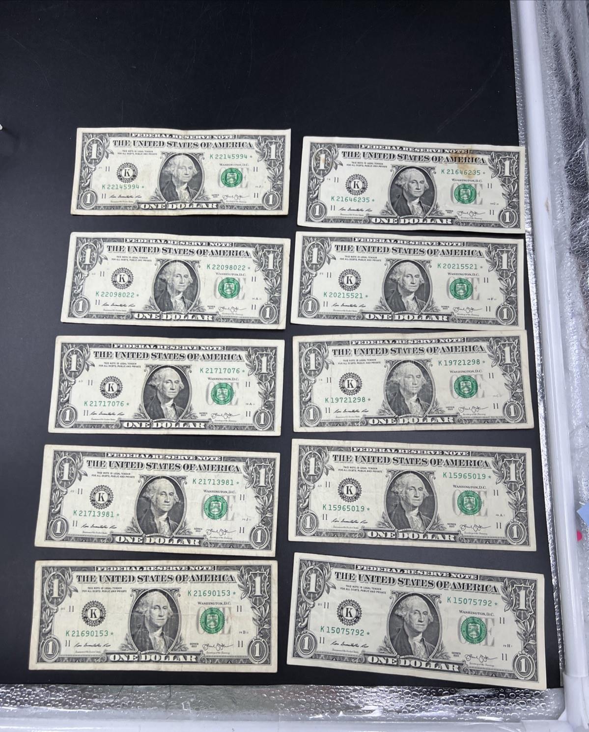 Lot of 10 2013 * $1 FRN Federal Reserve Note Star Notes K District Circ #92