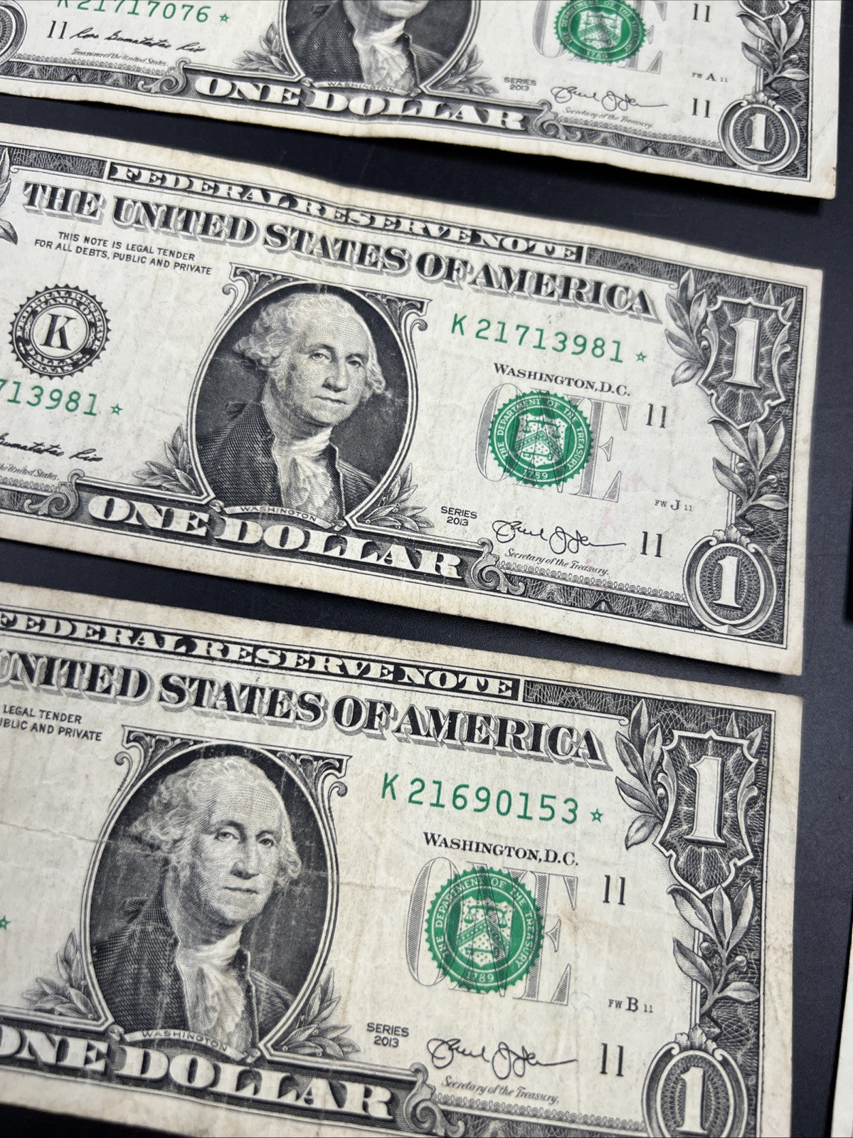 Lot of 10 2013 * $1 FRN Federal Reserve Note Star Notes K District Circ #92