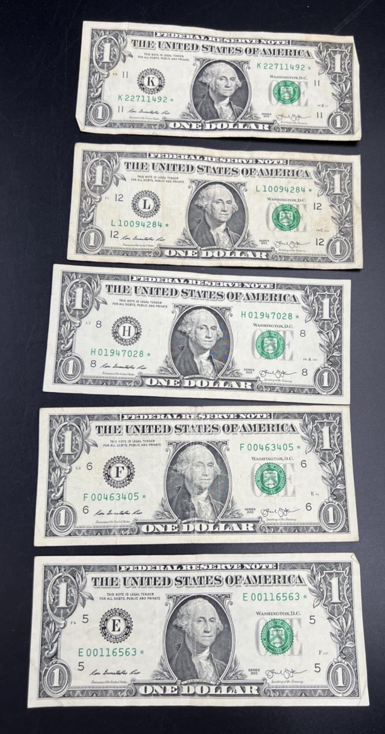 Lot of 5 2013 * Star $1 FRN Federal Reserve Notes Circ #563