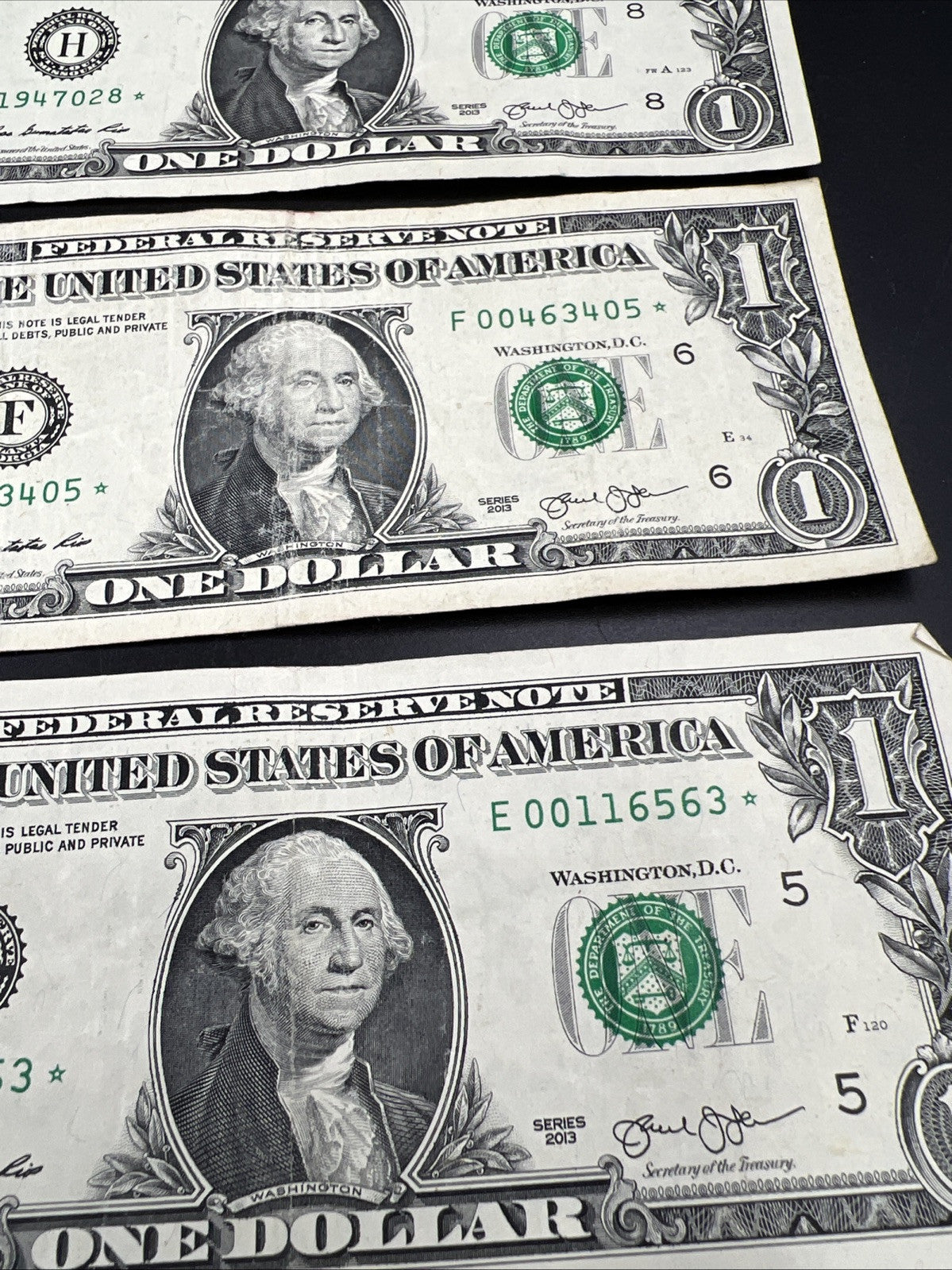 Lot of 5 2013 * Star $1 FRN Federal Reserve Notes Circ #563