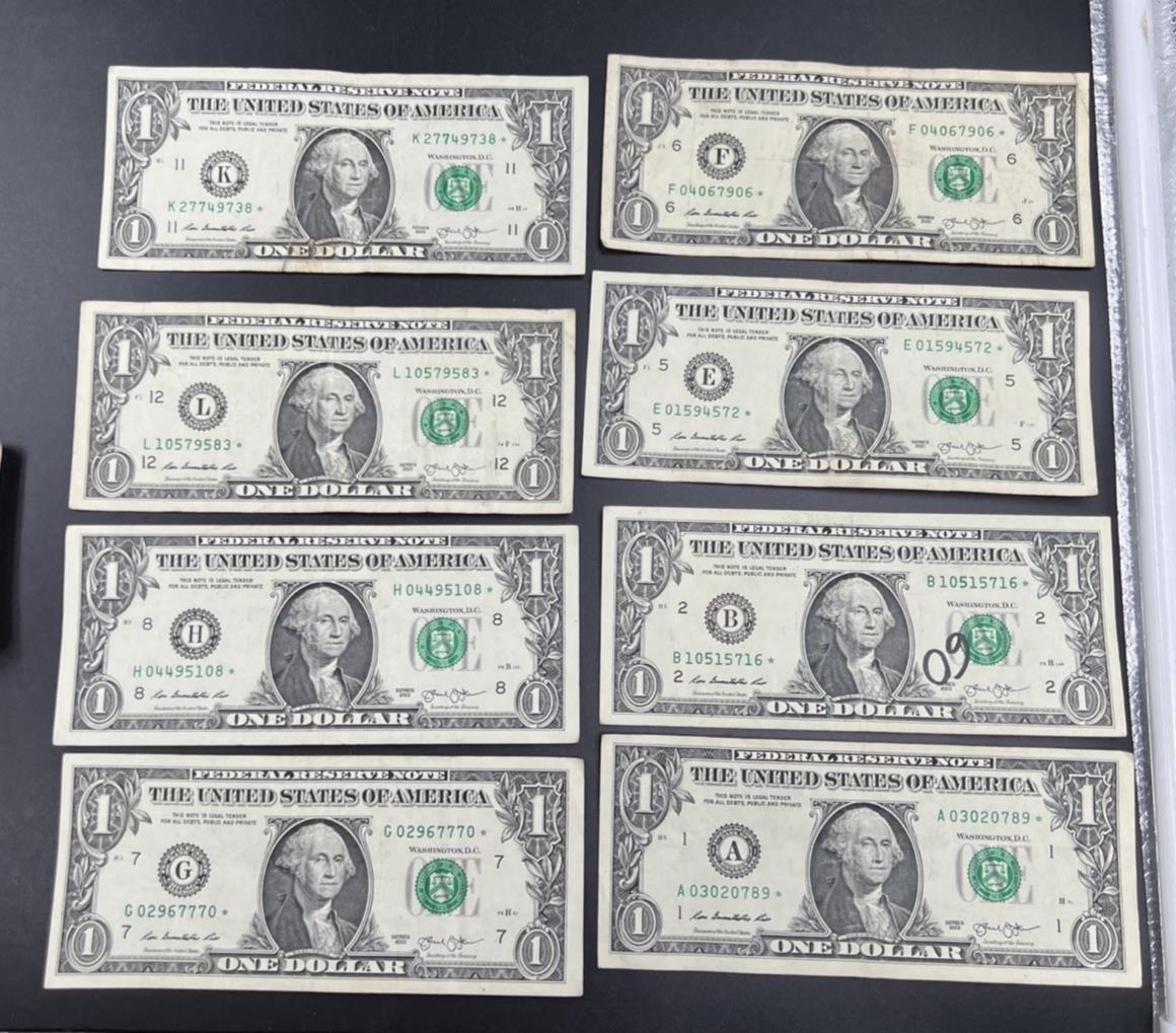 Lot of 8 Different * Star FRN Notes 1995 - 2017 years Circulated US Currency #89