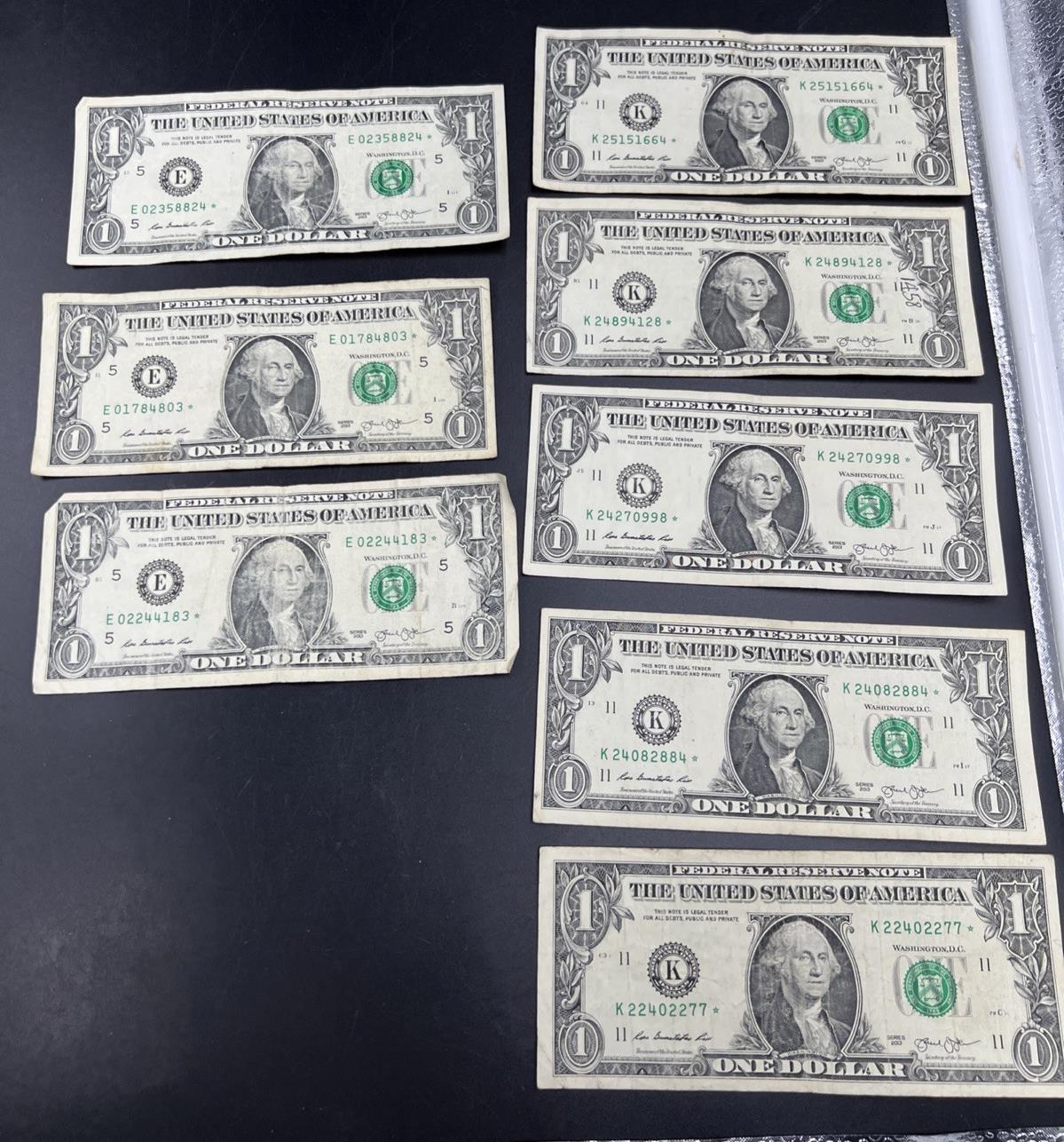 Lot of 7 Different * Star FRN Notes 1995 - 2017 years Circulated US Currency #D