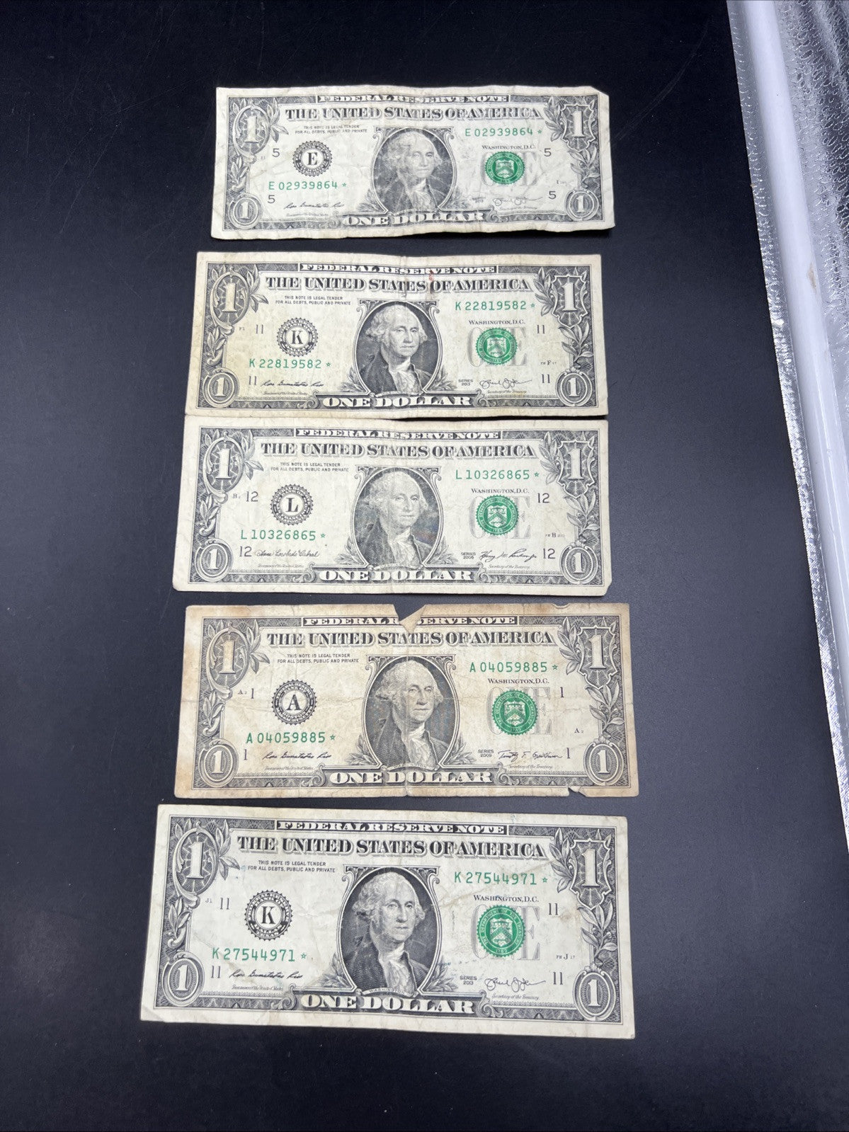 Lot of 5 2009 2013 * $1 FRN Federal Reserve Notes Star Notes Very Circulated
