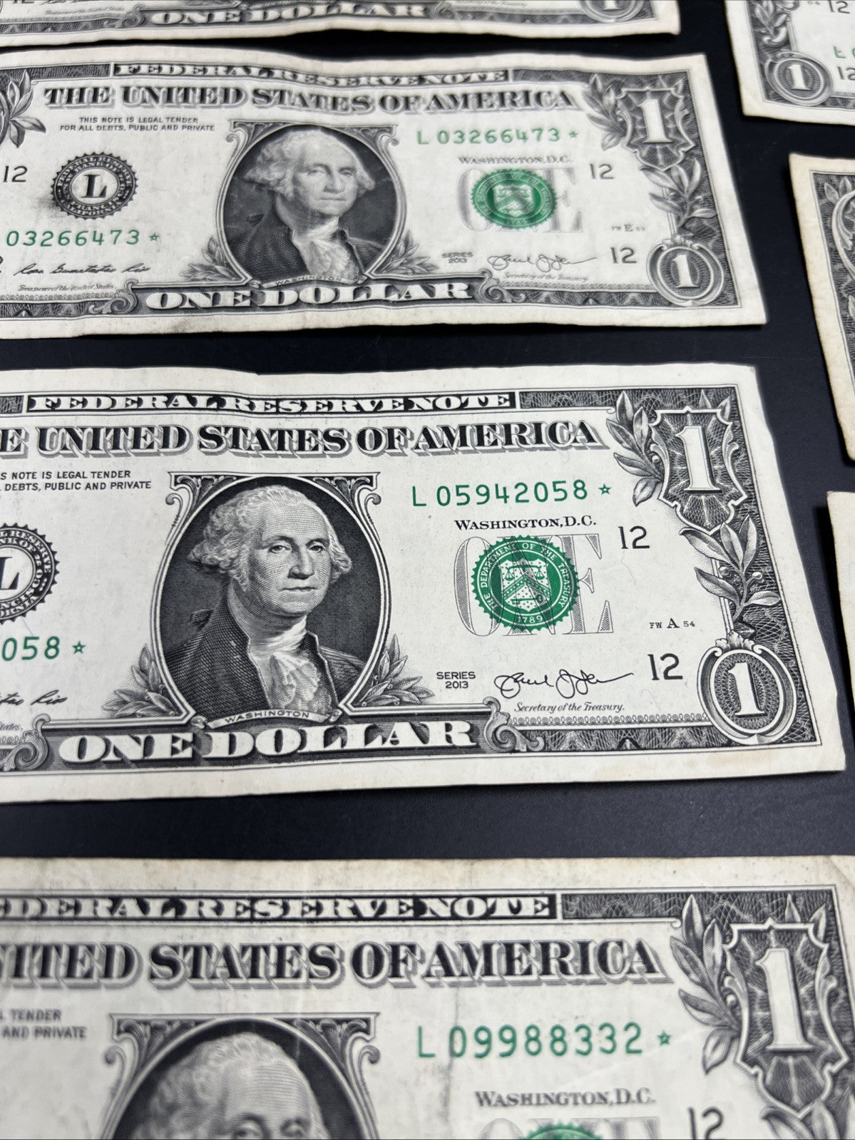 Lot of 10 2013 * $1 FRN Federal Reserve Note Star Notes L District Circ #43