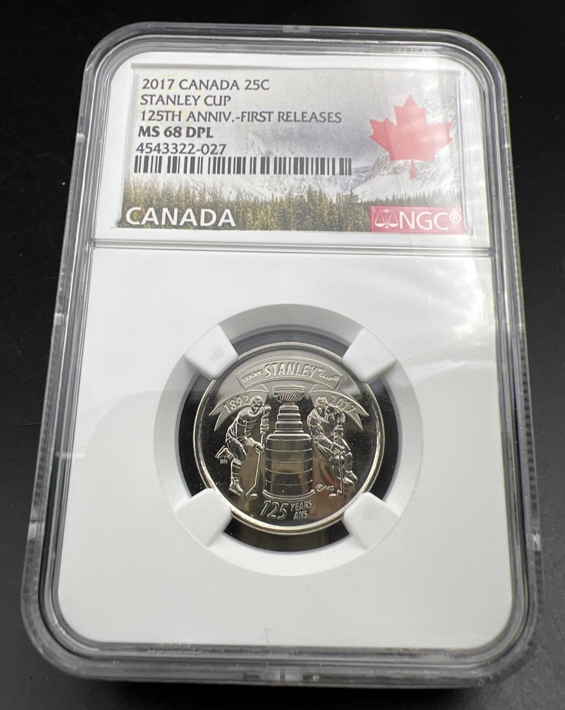 2017 Canada 25c Twenty Five Cent NHL Hockey Stanley Cup Quarter NGC MS68 DPL #27