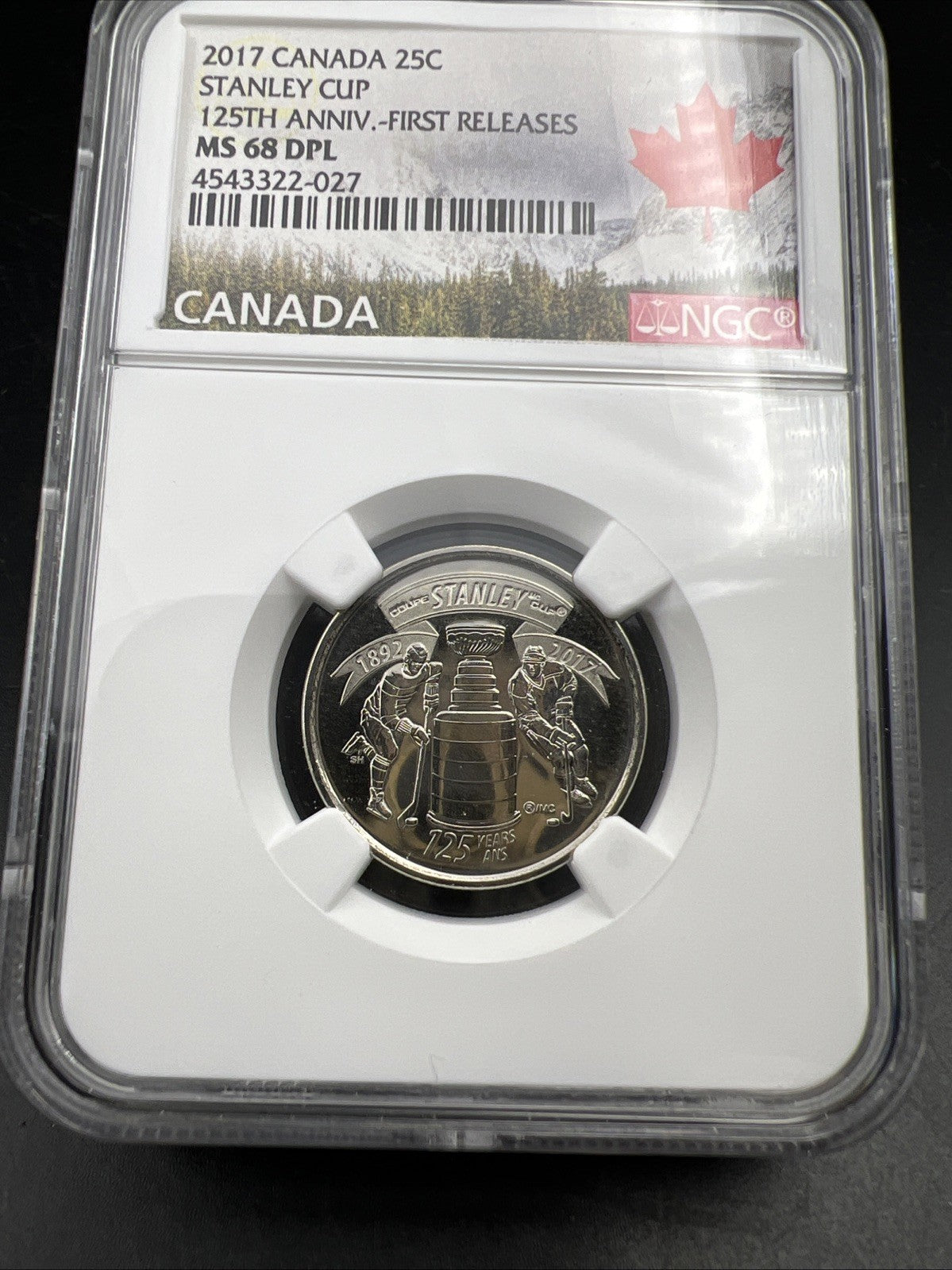 2017 Canada 25c Twenty Five Cent NHL Hockey Stanley Cup Quarter NGC MS68 DPL #27