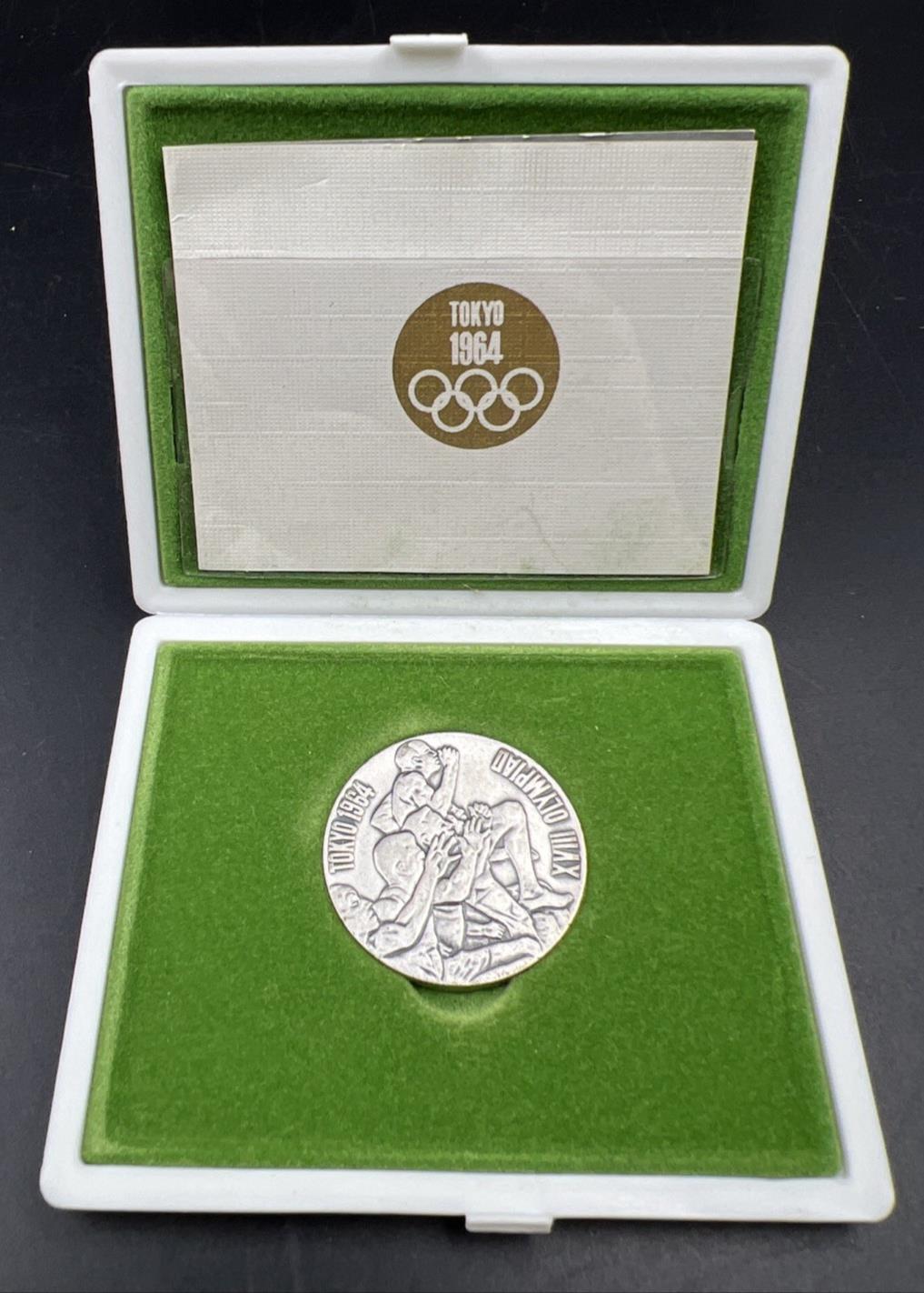 1964 Tokoyo Japan Olympics Silver Medal Coin in Box w/ COA Uncirculated