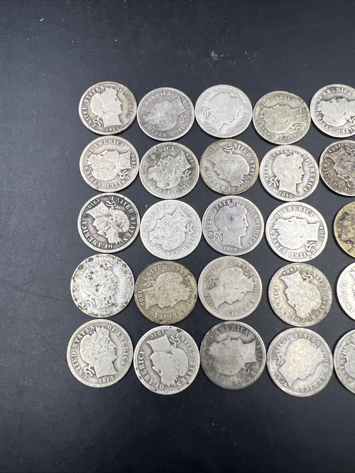 Barber 90% Silver Dimes 50 Coin Cull / AG / G - Very Circ 50 coin Roll SKU#5.29A