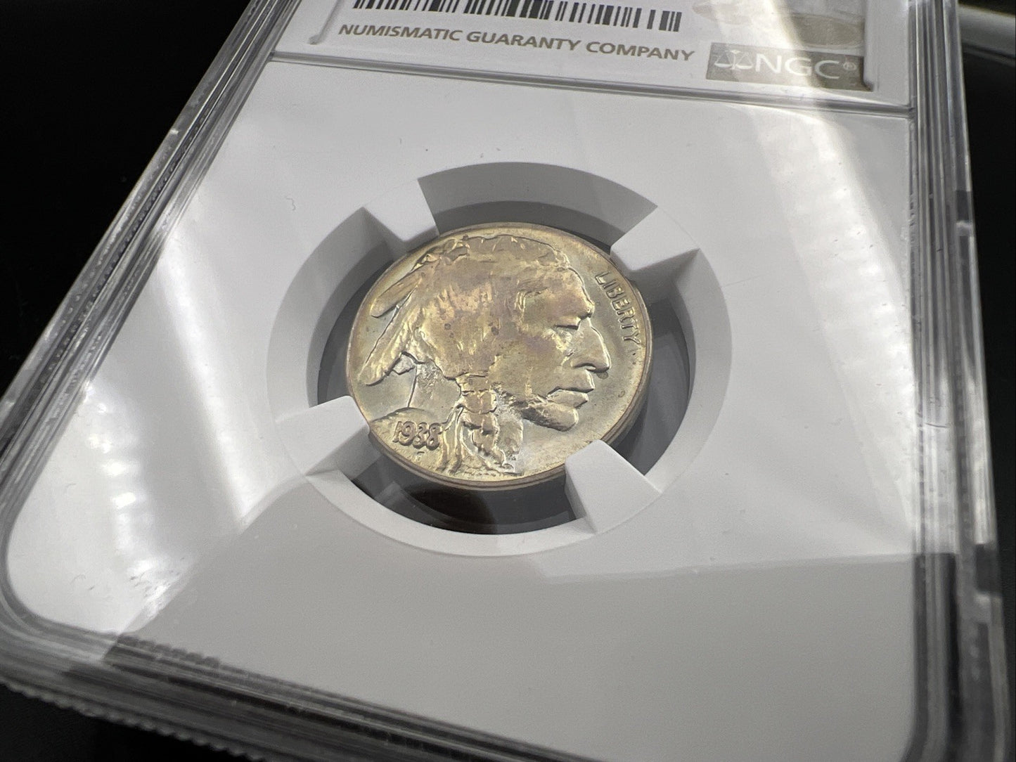 1938 D 5c Buffalo Nickel Coin GEM BU MS66 NGC PQ Toning Toner