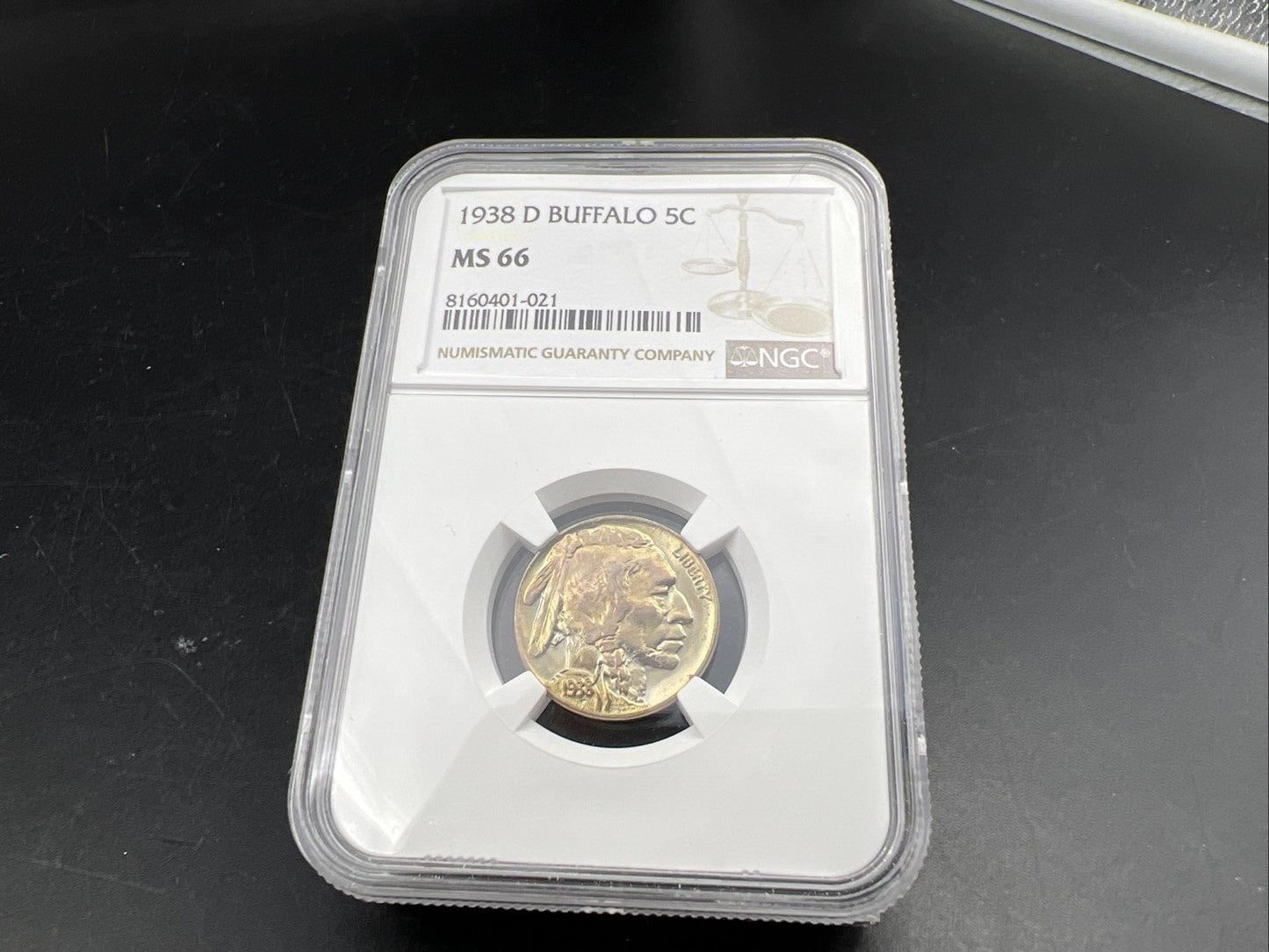 1938 D 5c Buffalo Nickel Coin GEM BU MS66 NGC PQ Toning Toner