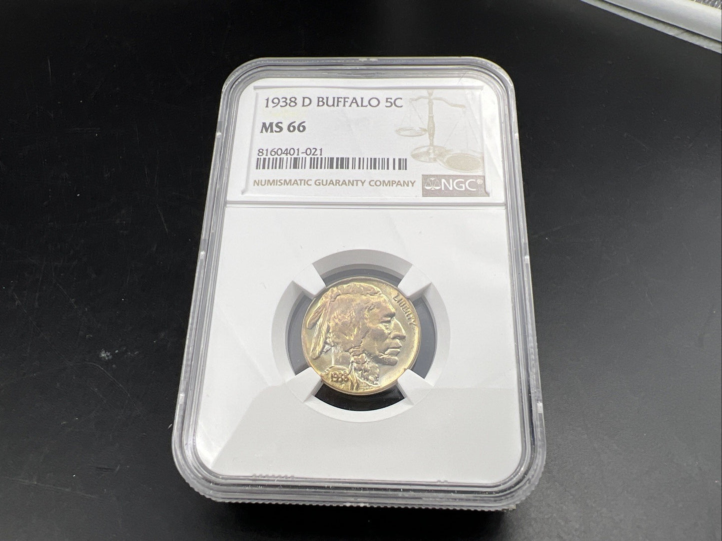 1938 D 5c Buffalo Nickel Coin GEM BU MS66 NGC PQ Toning Toner