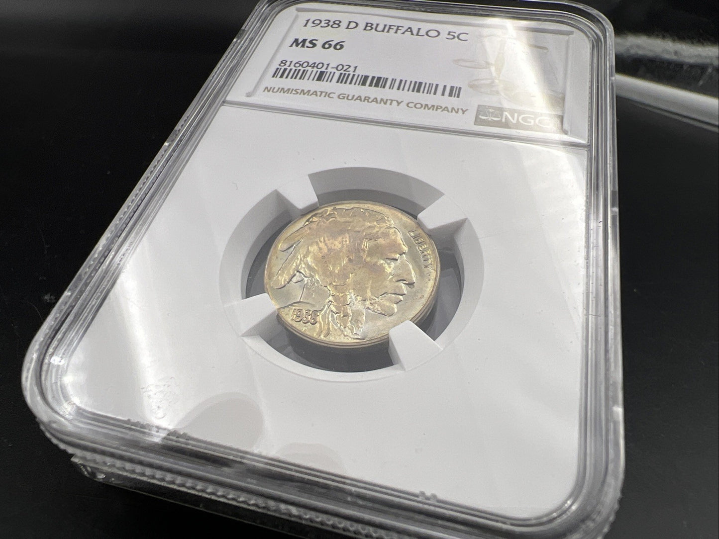 1938 D 5c Buffalo Nickel Coin GEM BU MS66 NGC PQ Toning Toner