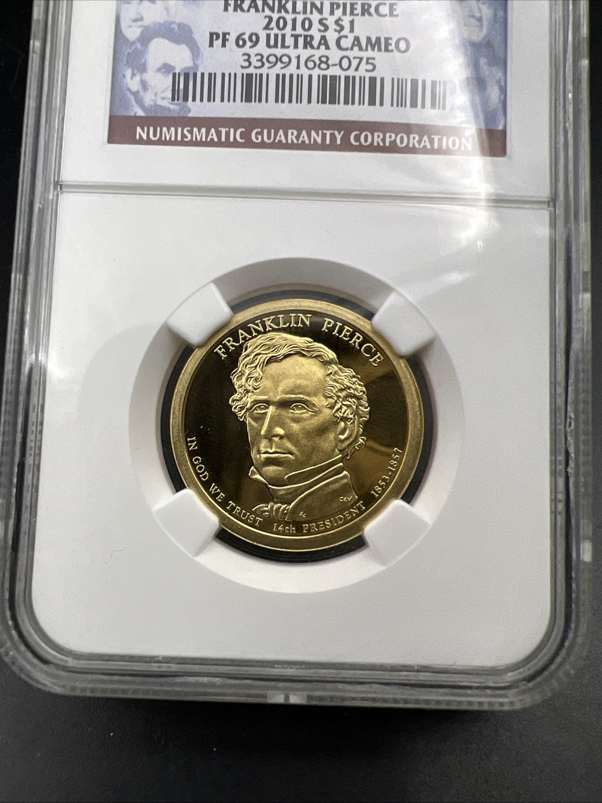 2010 S $1 Franklin Pierce Presidential Dollar Coin NGC PF69 UCAM Proof #075