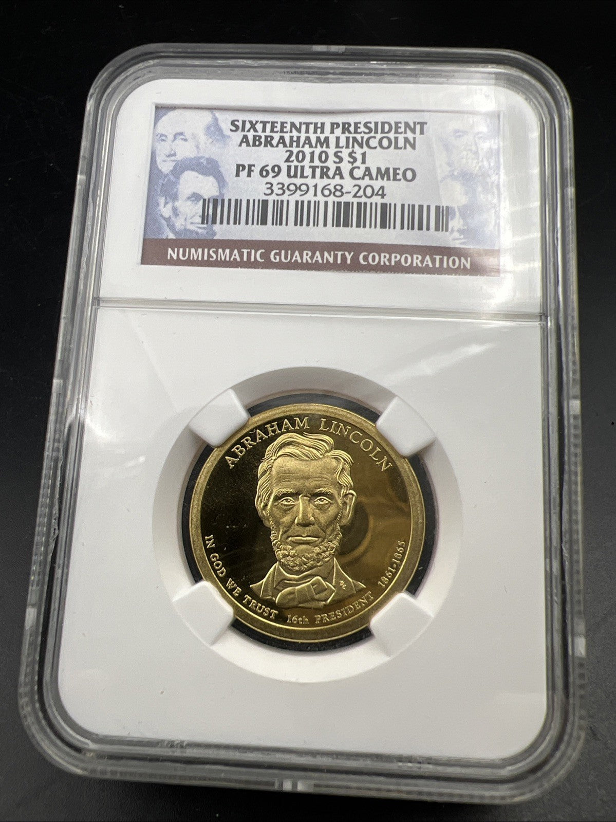 2010 S $1 Abraham Lincoln Presidential Dollar Coin NGC PF69 UCAM Proof #204