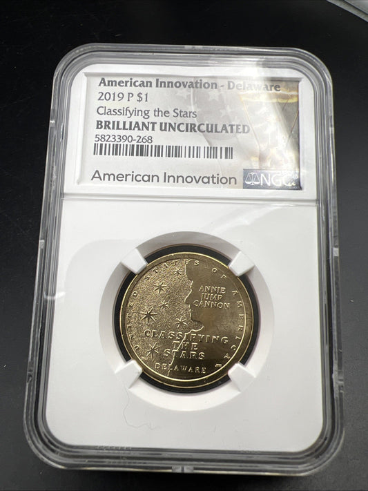 2019 P $1 American Innovation Delaware Dollar Coin Classifying Stars NGC BU