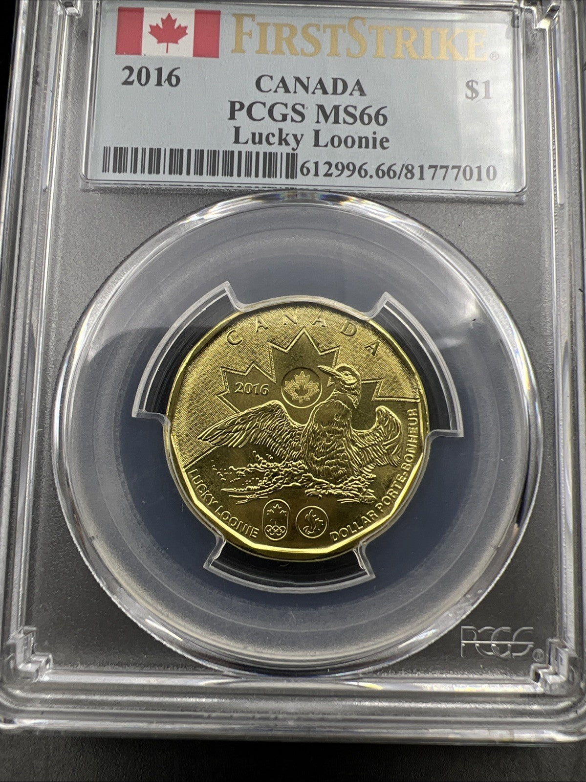 2016 Canada $1 Lucky Loonie Coin PCGS MS66 First Strike