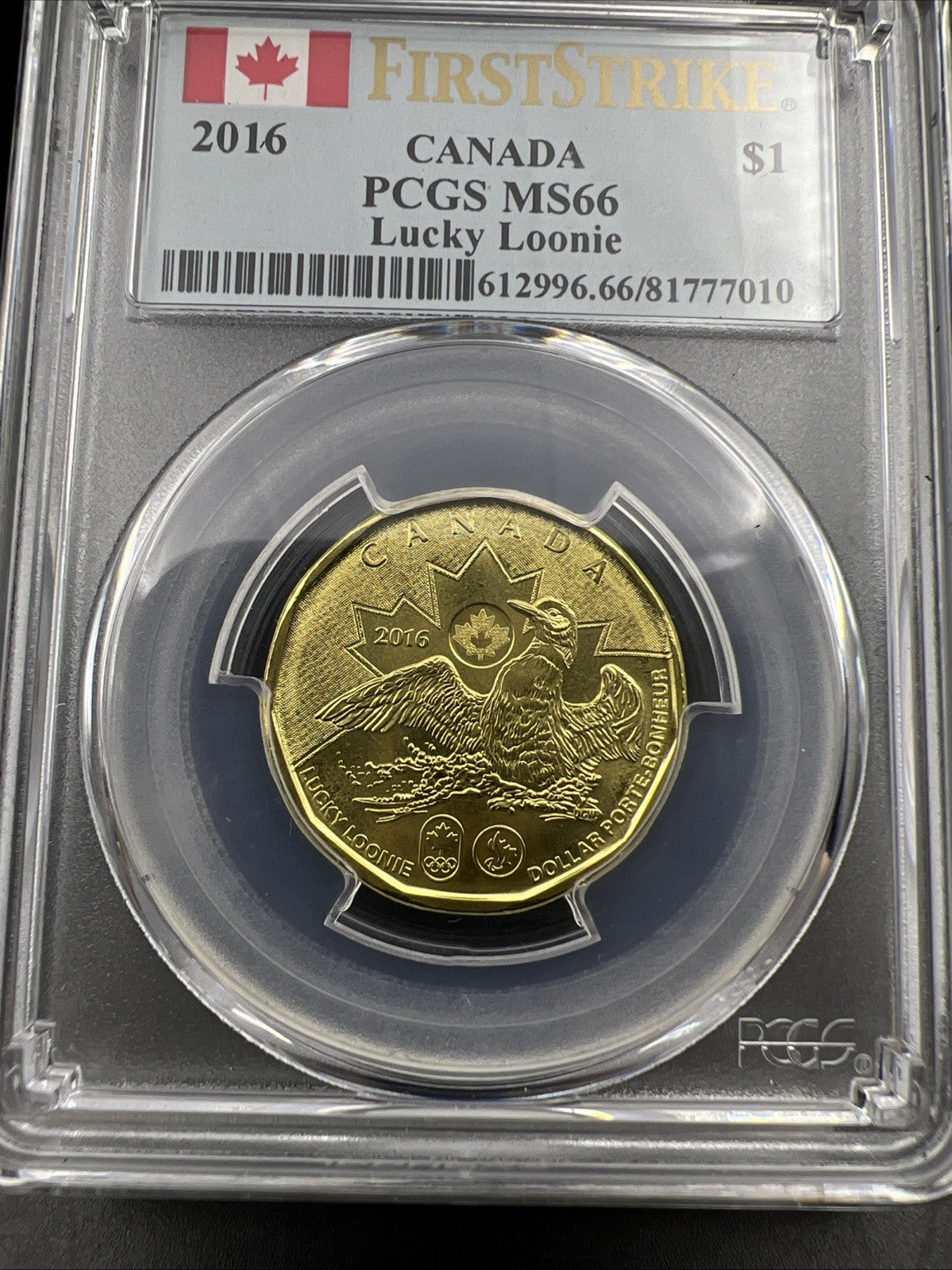 2016 Canada $1 Lucky Loonie Coin PCGS MS66 First Strike