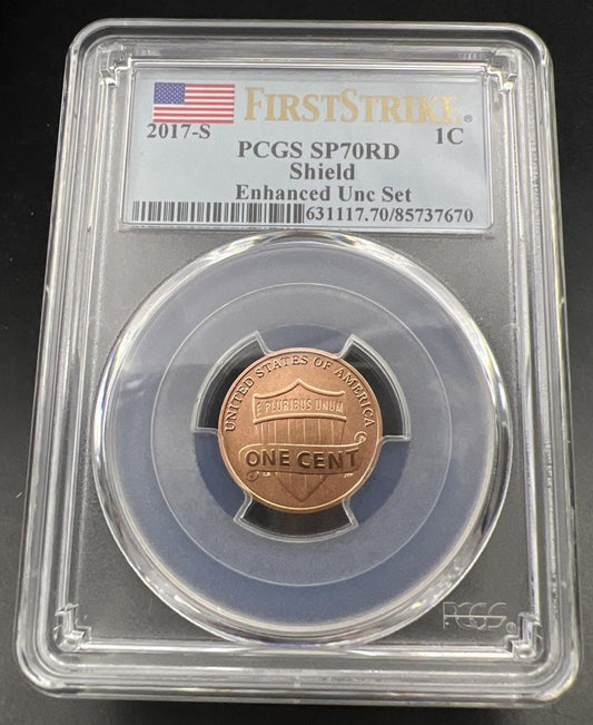 2017 S 1c Lincoln Shield Cent Enhanced Uncirculated Set PCGS SP70 First Strike