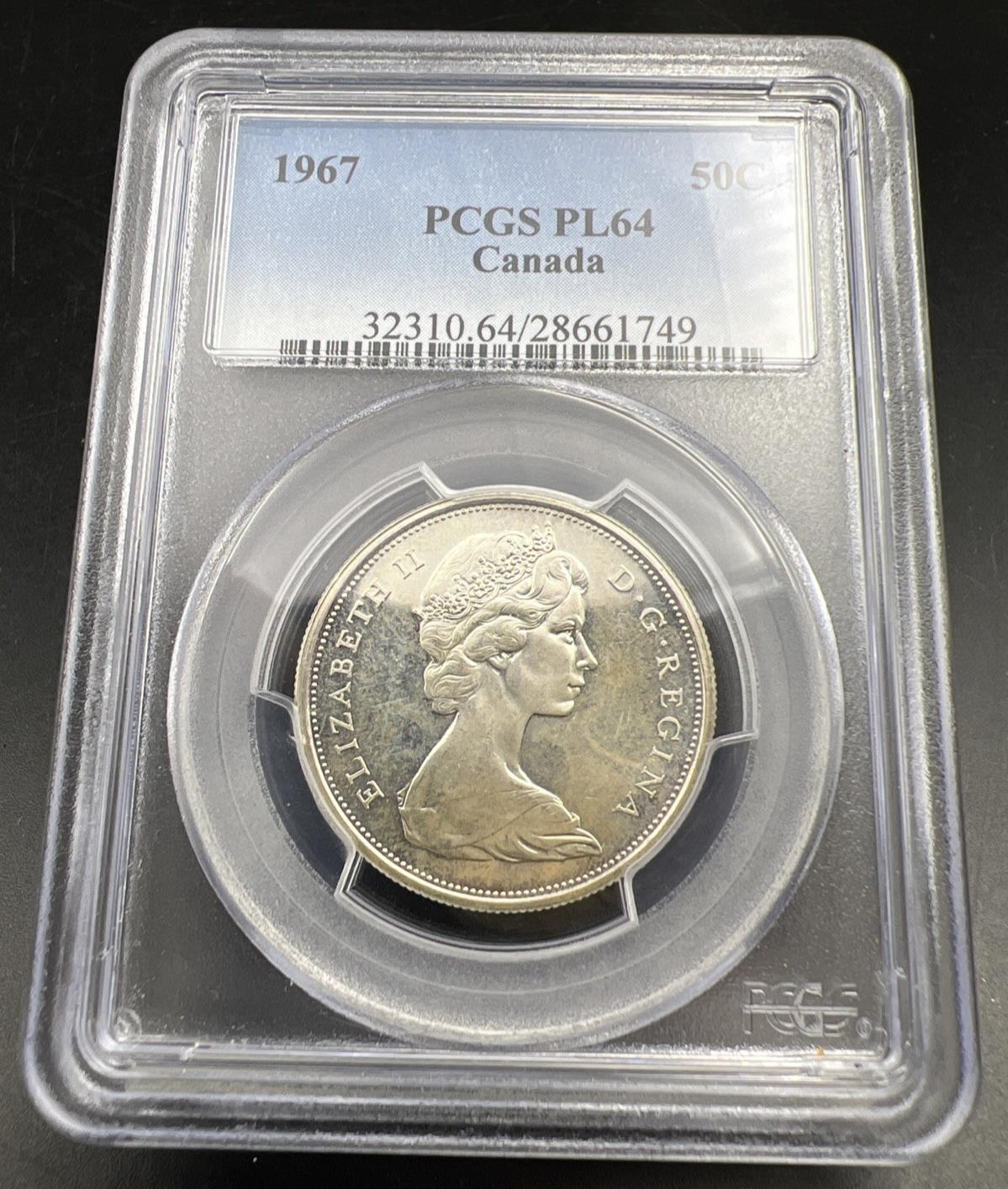 1967 Canada Silver 50c Wolf Coin PL64 Proof Like Certified PCGS Some Toning