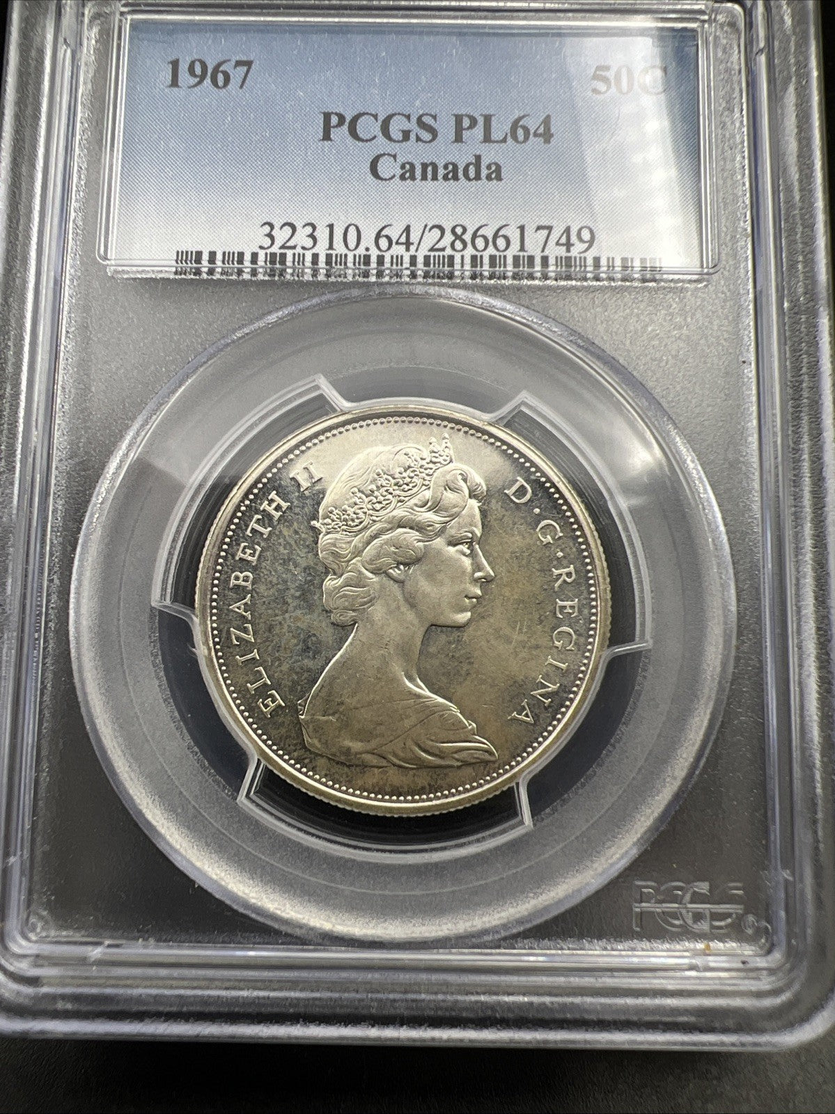 1967 Canada Silver 50c Wolf Coin PL64 Proof Like Certified PCGS Some Toning