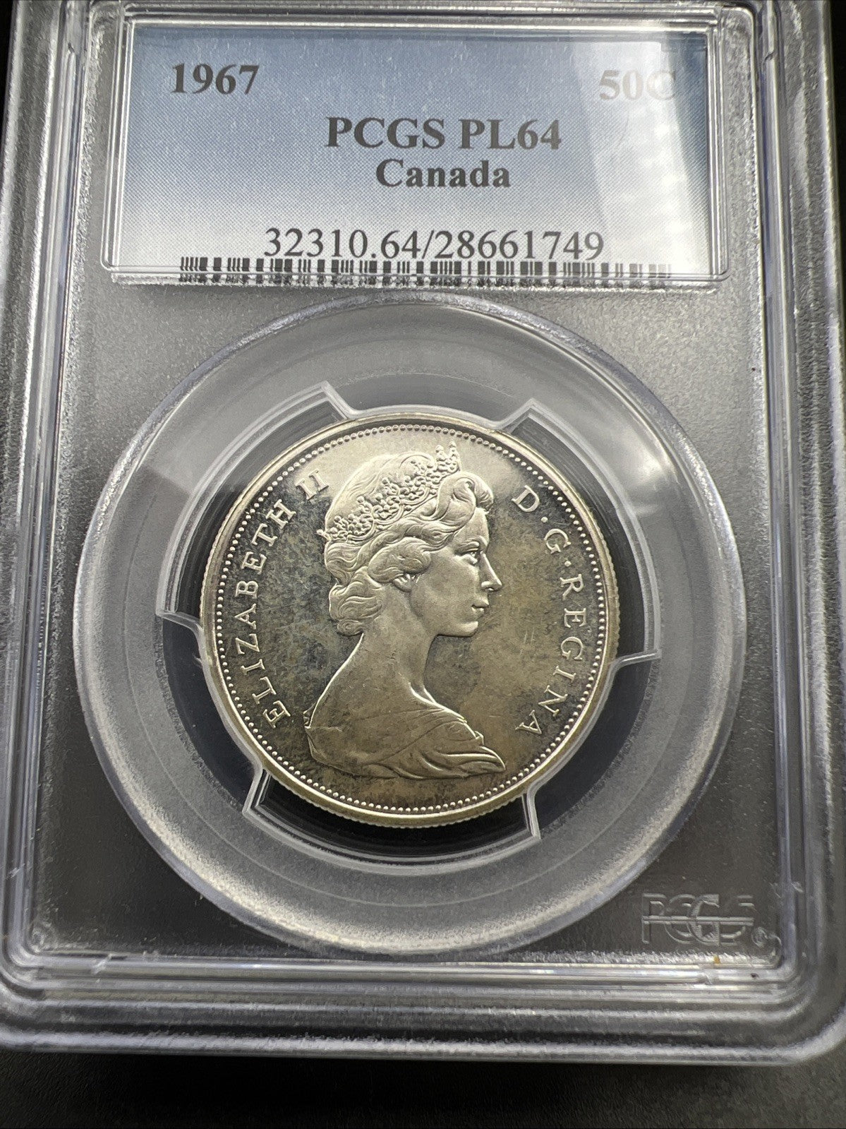 1967 Canada Silver 50c Wolf Coin PL64 Proof Like Certified PCGS Some Toning