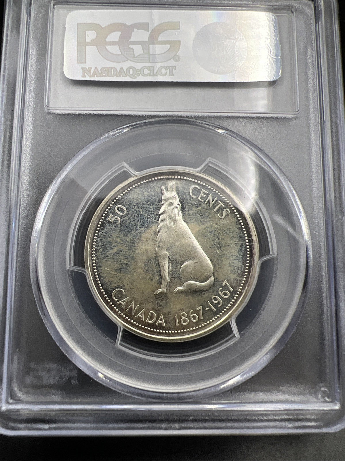 1967 Canada Silver 50c Wolf Coin PL64 Proof Like Certified PCGS Some Toning