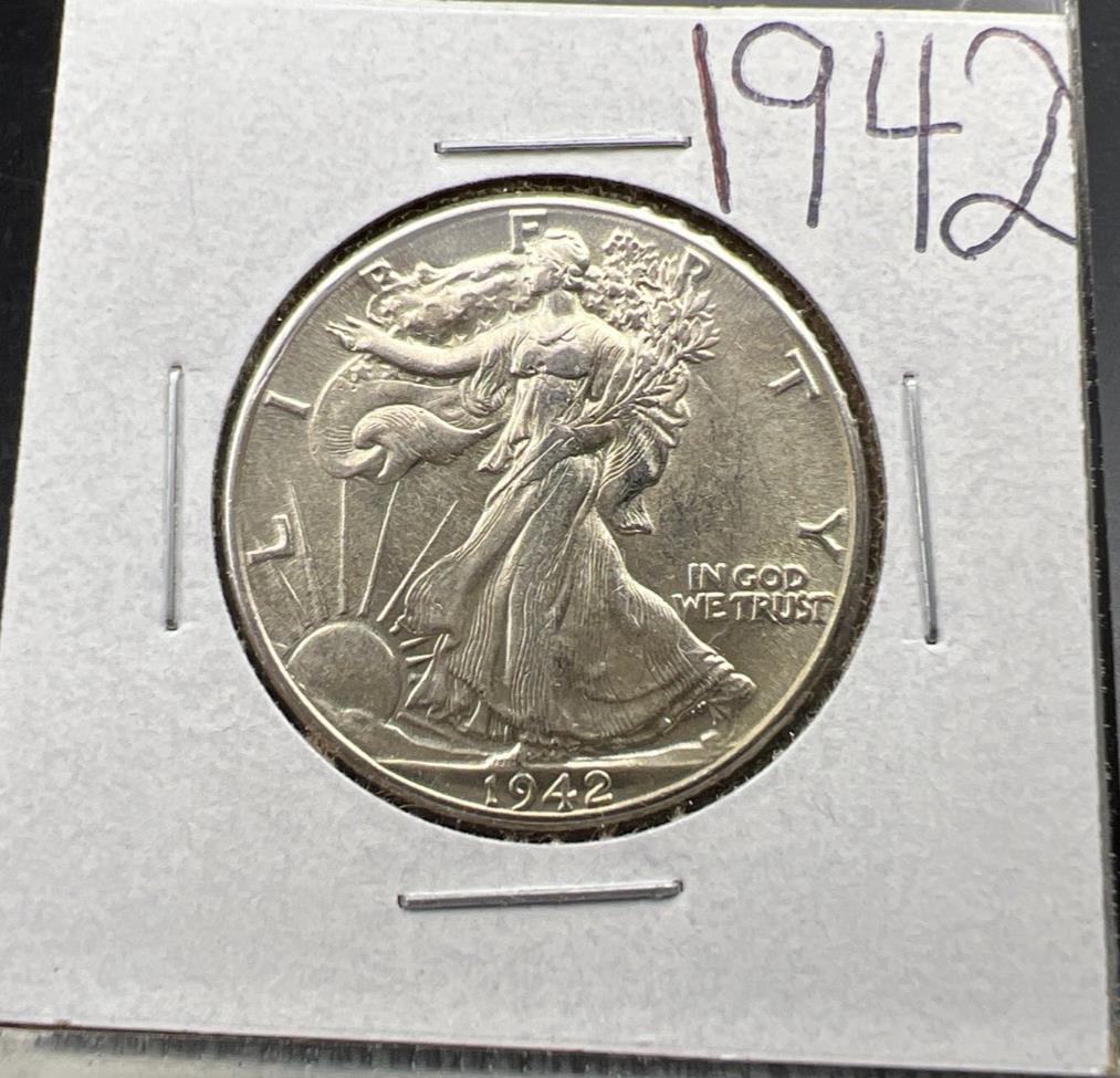 1942 P 50c Walking Liberty Silver Half Dollar AU About Uncirculated