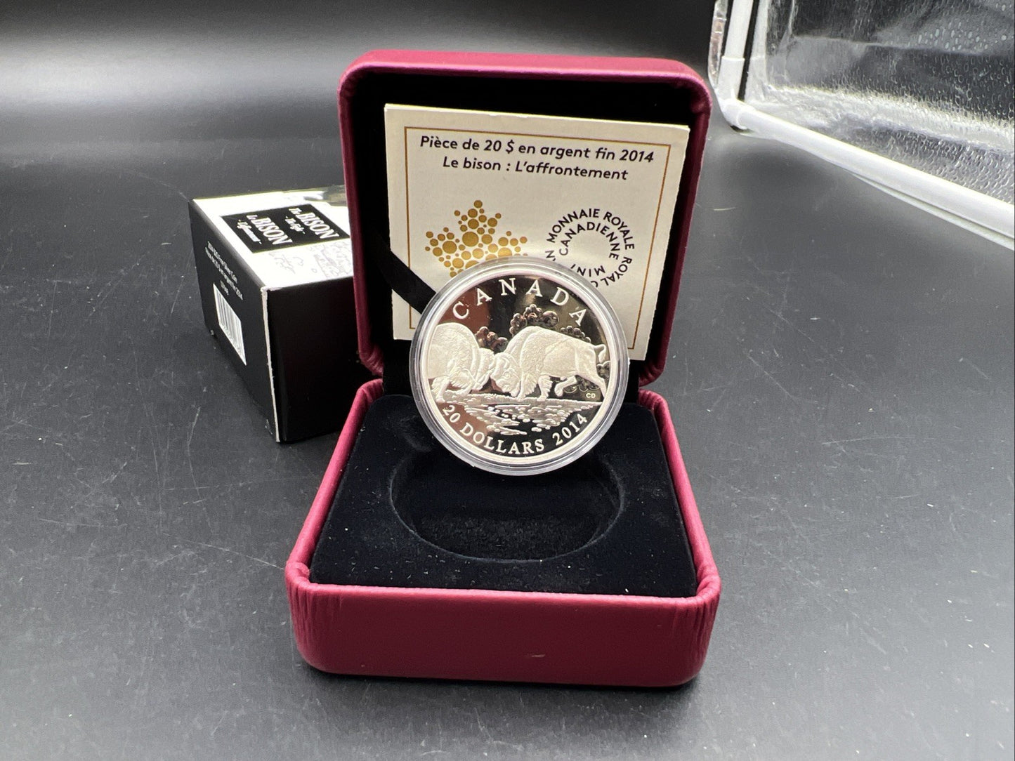 2014 Canada $20 1 oz Silver Proof Bison Fight Coin w/ Box COA SKU#A