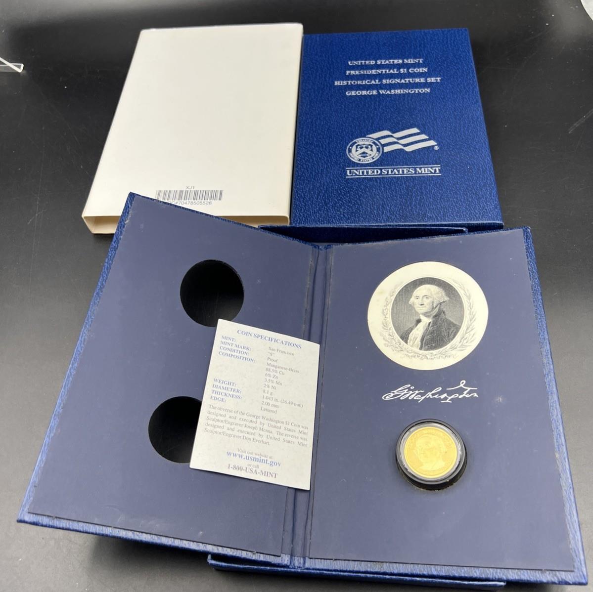 2007 $1 Washington Presidential Dollar Coin & Signature Set with Box COA -Toning