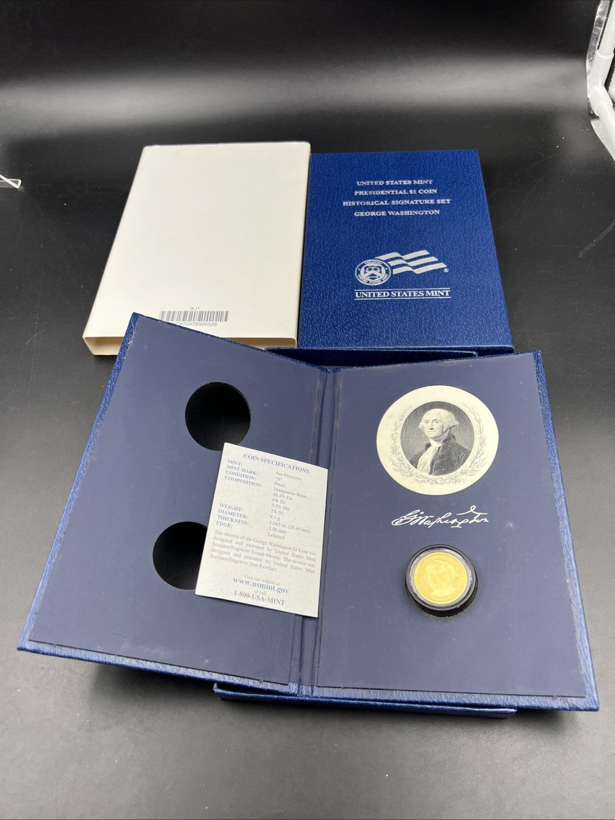 2007 $1 Washington Presidential Dollar Coin & Signature Set with Box COA -Toning